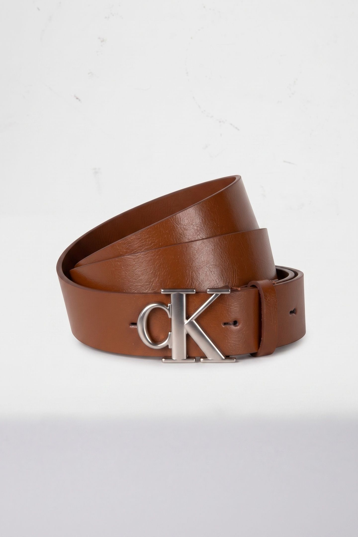 CK BUCKLE TUMBLED 35 BELT COGNAC/PEWTER 3