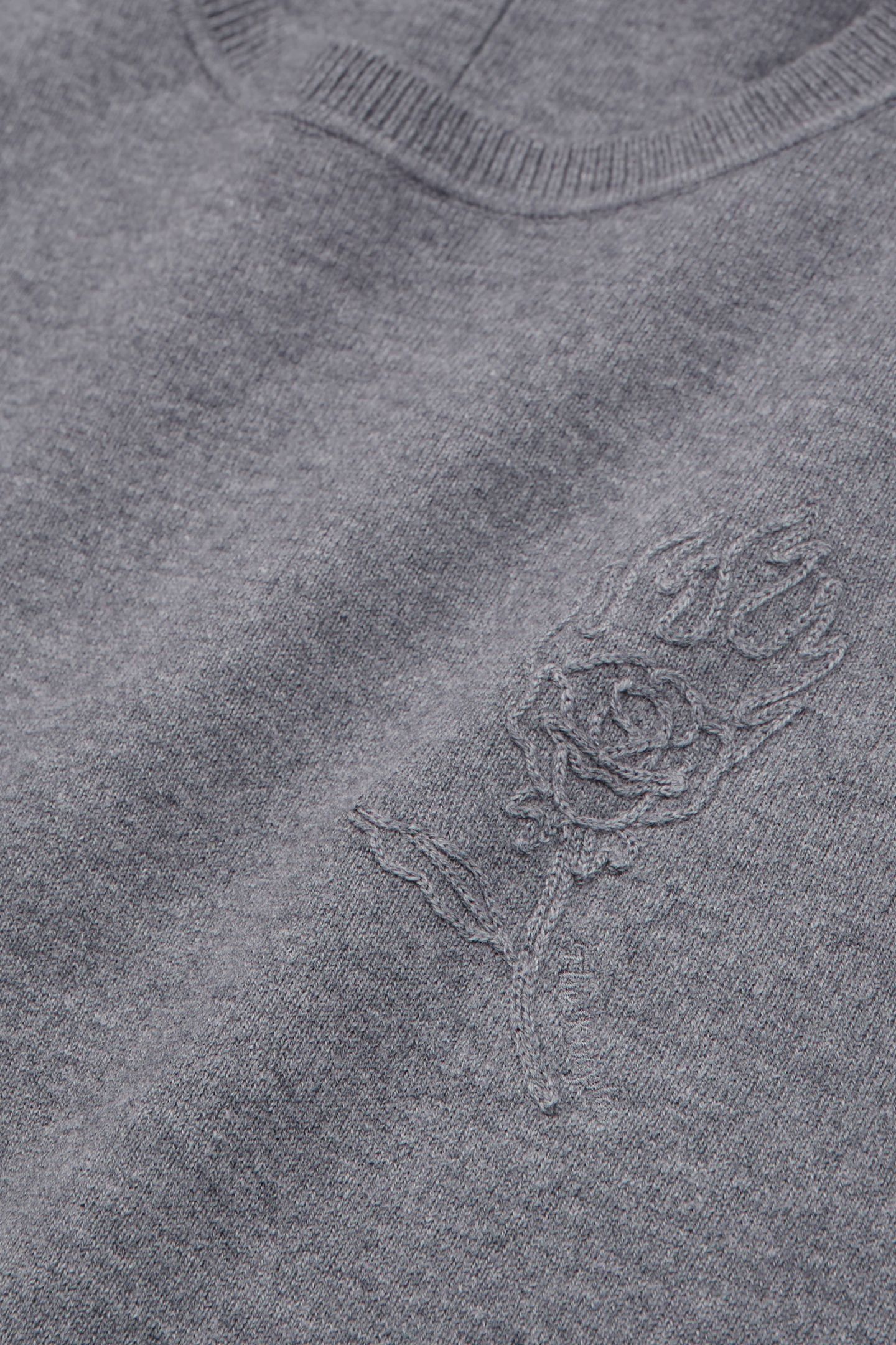 ROUND NECK SWEATER WITH CHEST EMBROIDERY MELANGE GREY 6