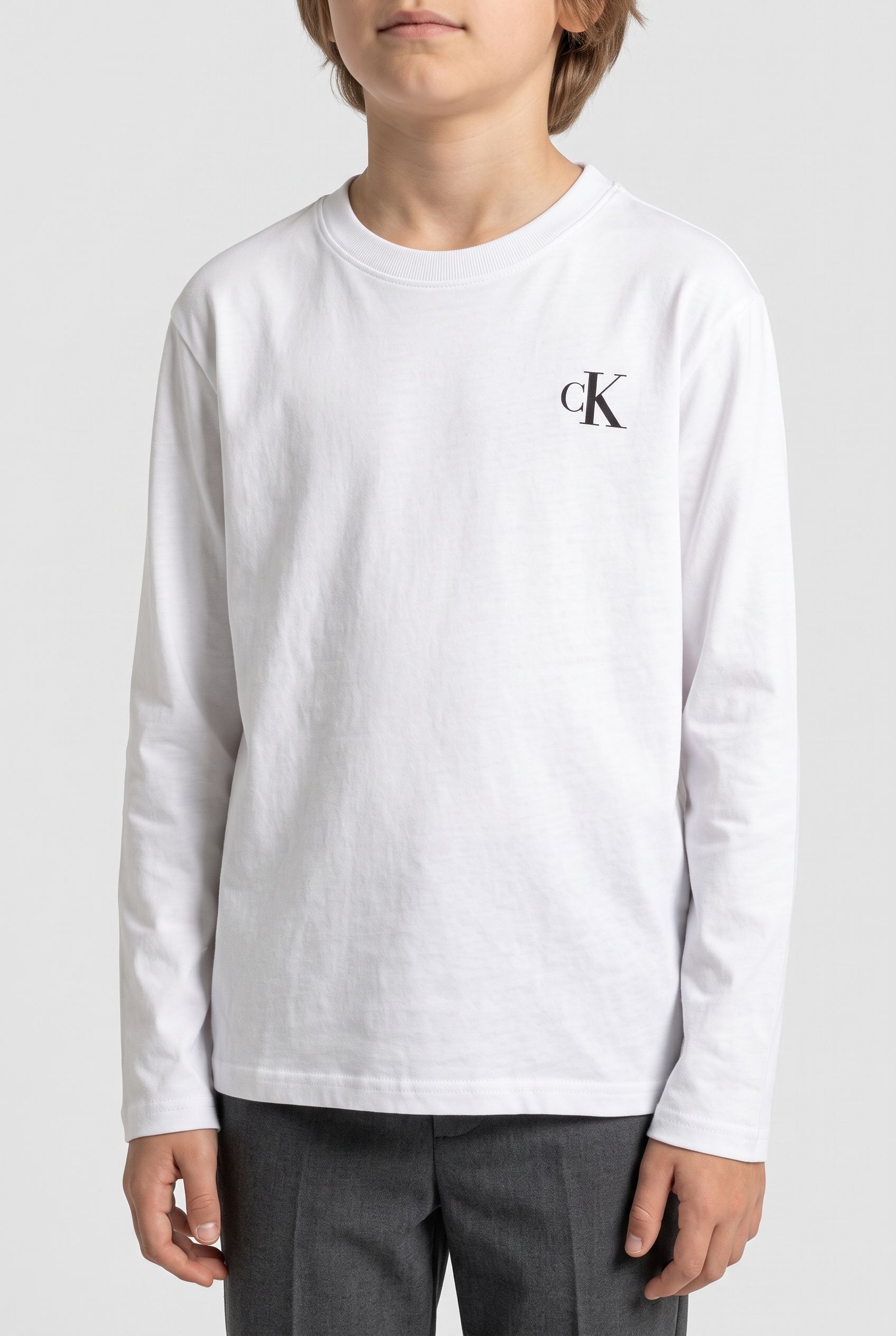 BOYS CHEST MONOLOGO LONG SLEEVE T-SHIRT BRIGHT WHITE/BLACK 4