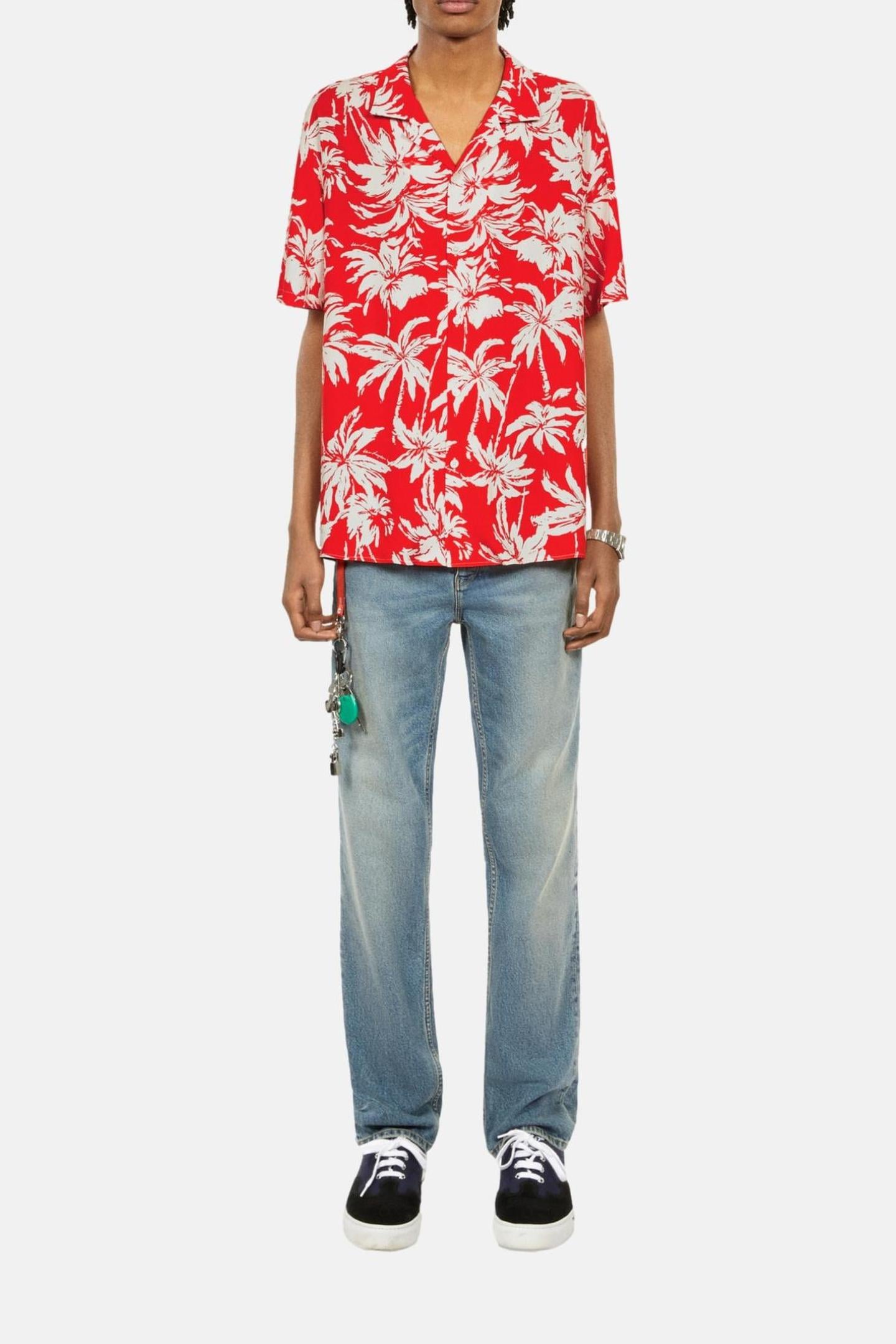 SHORT-SLEEVED SHIRT WITH SHARK NECK RED/WHITE 1
