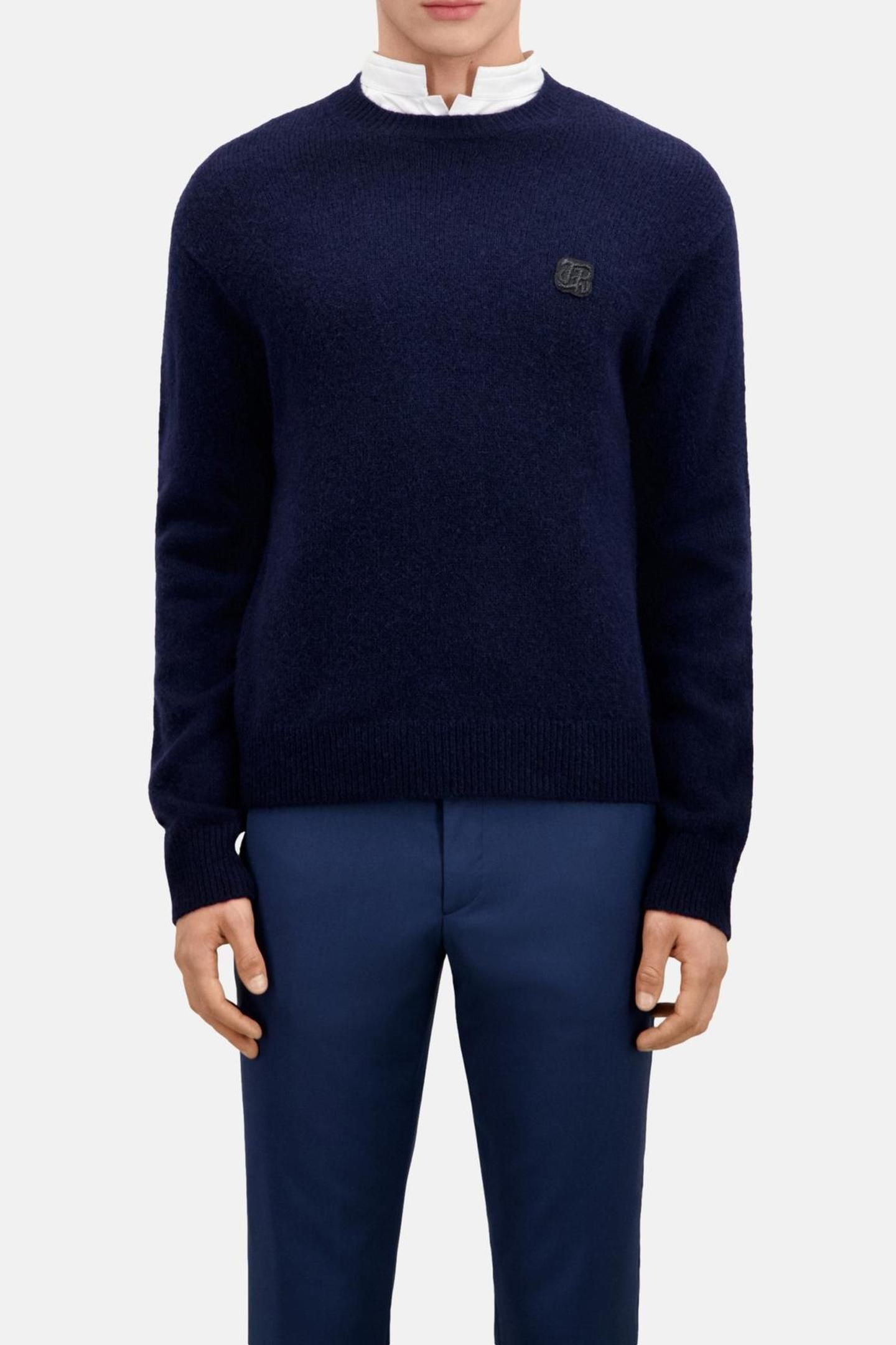 ROUND NECK SWEATER WITH CANETILLE PATCH NAVY 2