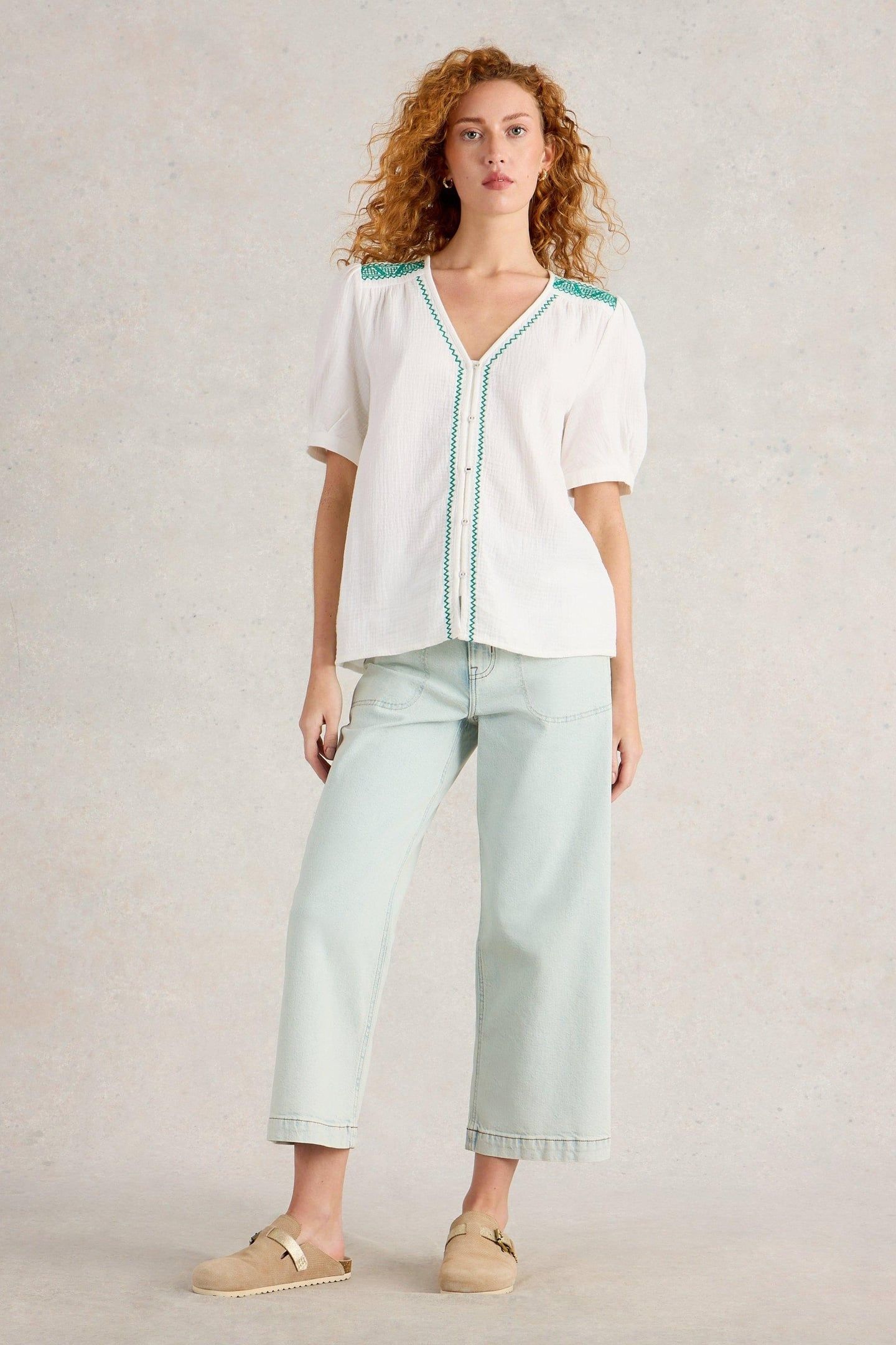 GIANNA DOUBLE CLOTH TOP WHITE MULTI 1