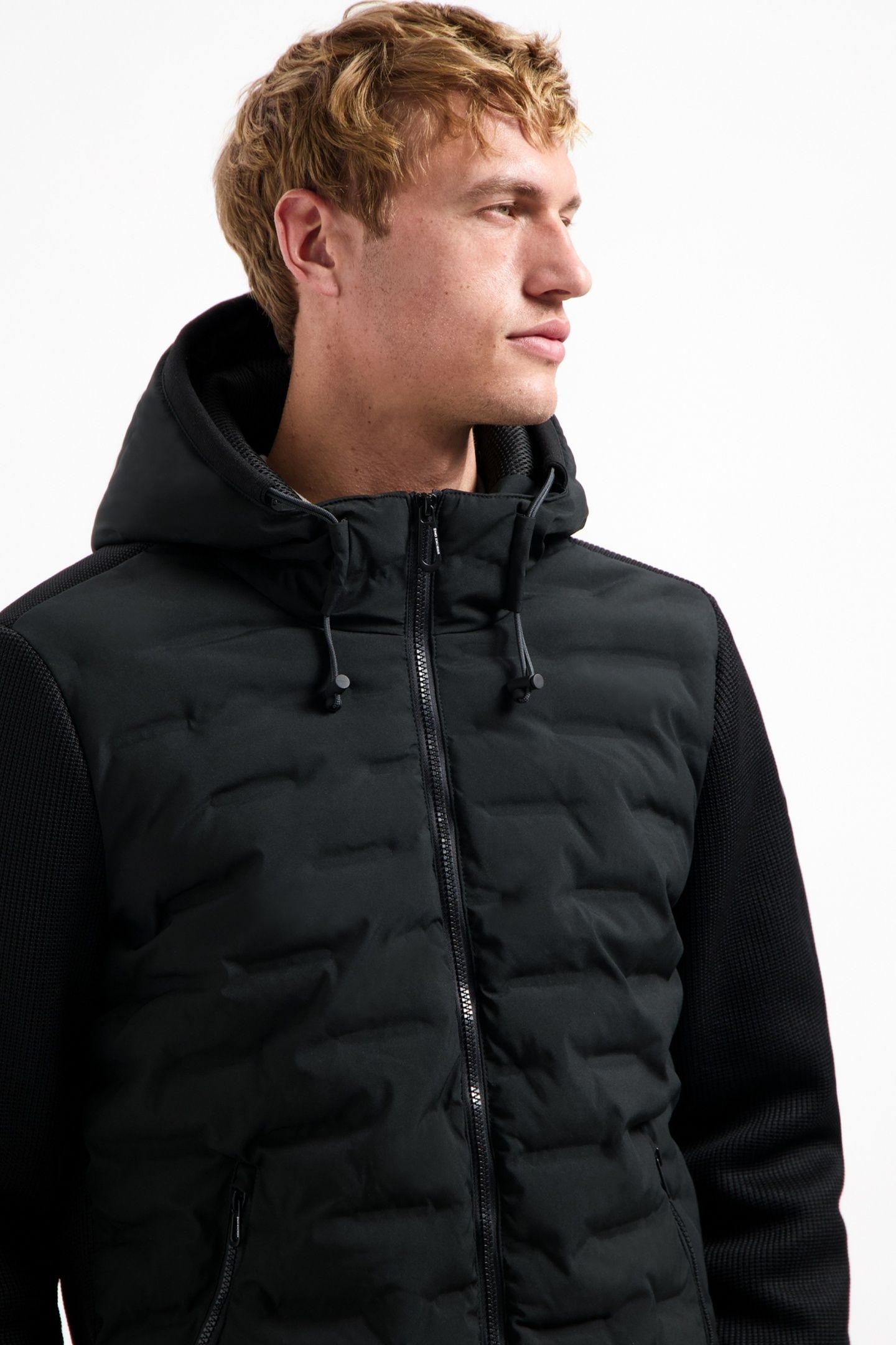 JACKET SHORT FIT SEALED HOODED KNITTED MIX BLACK 7