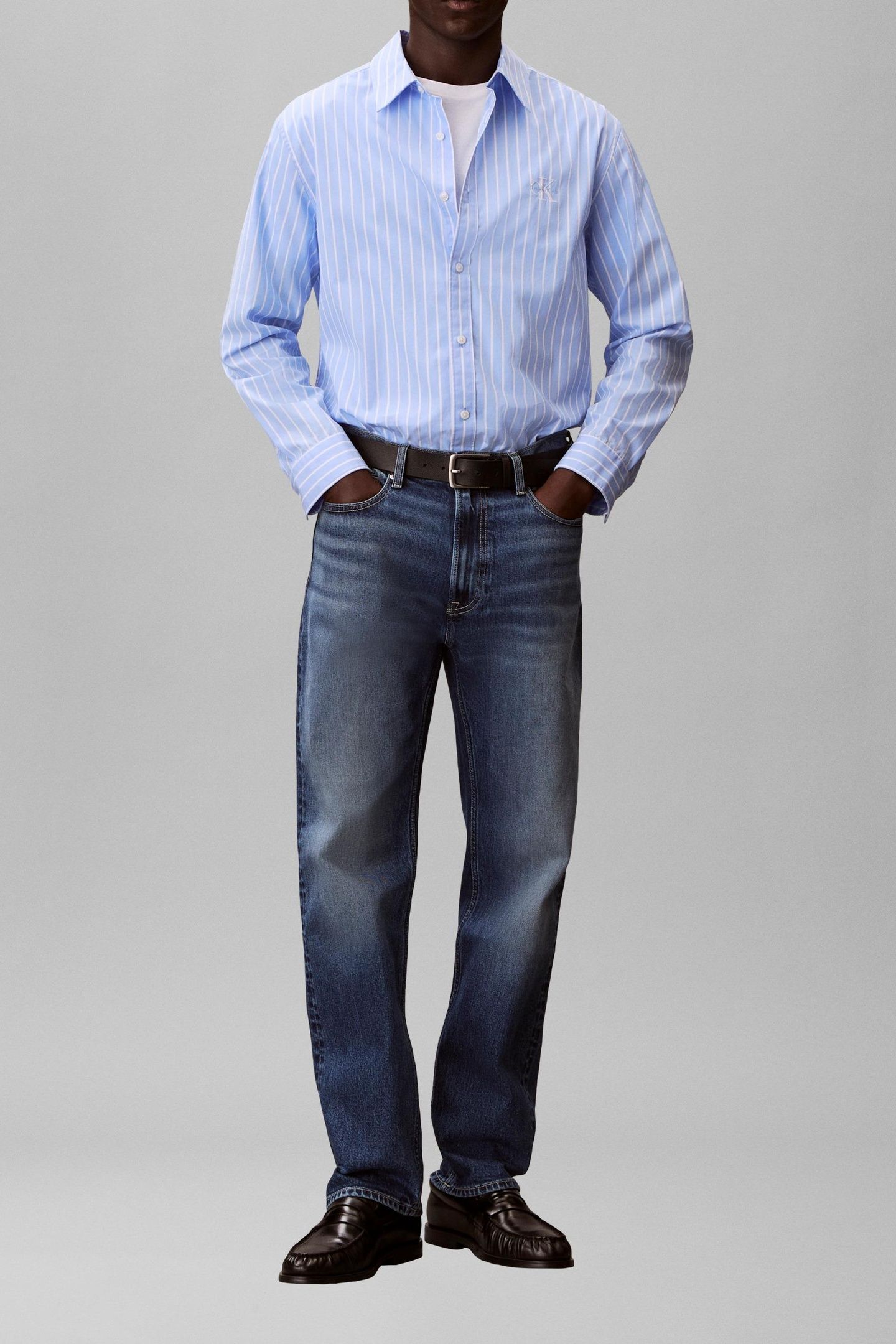 LONG SLEEVE YARN-DYED STRIPE WASHED BLUE DESCENT 3