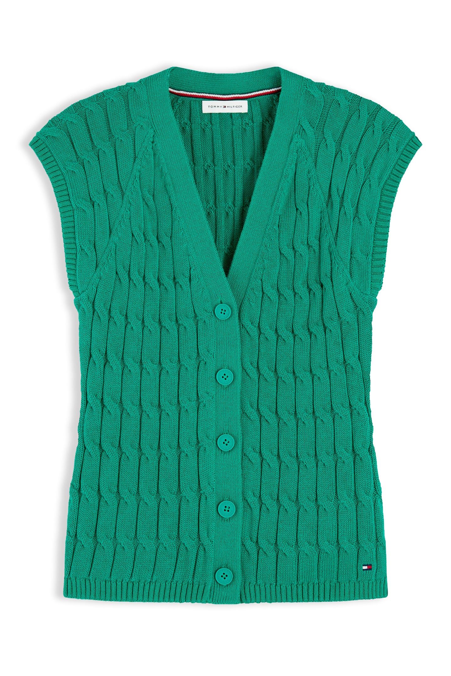 MID CABLE VEST CARDIGAN COURTSIDE GREEN 4