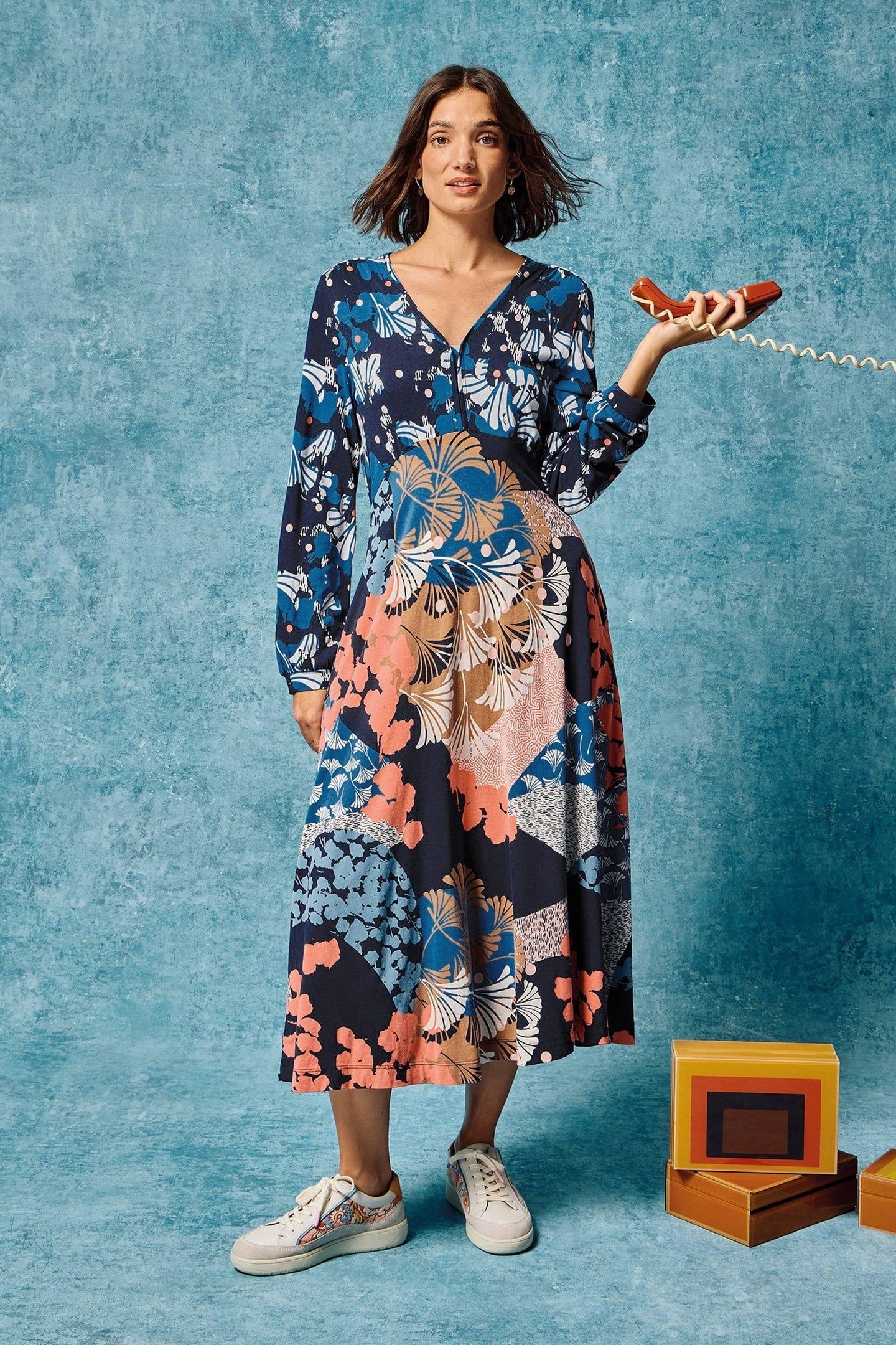MEGAN JERSEY DRESS NAVY MULTI 8