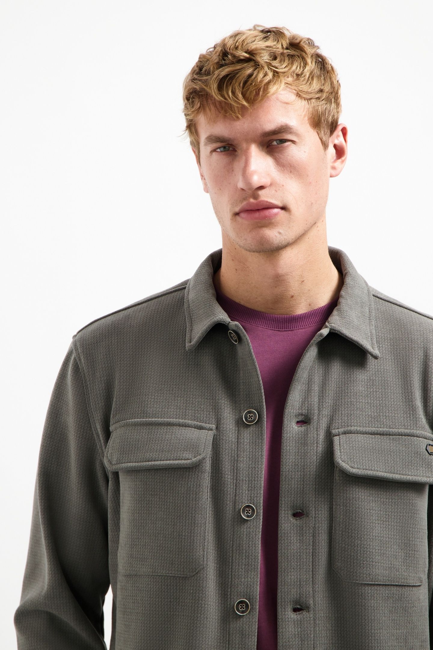 OVERSHIRT BUTTON RELIEF SWEAT DARK CLAY 3