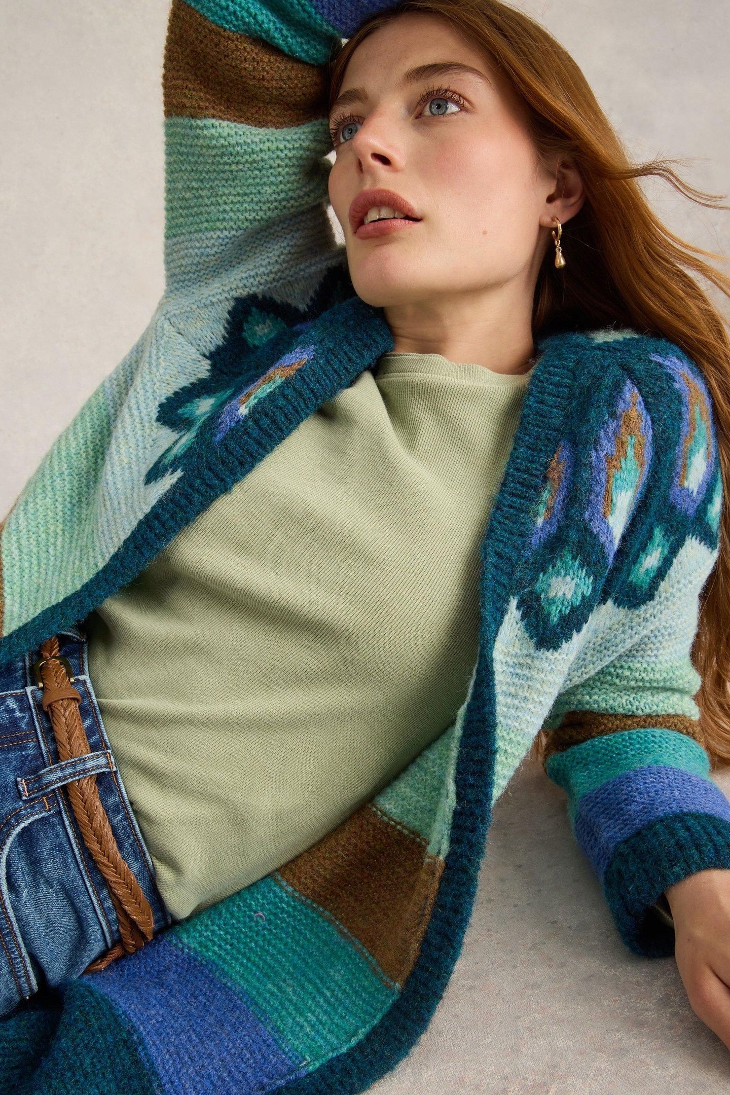 NEW YORK FAIRISLE CARDI TEAL MULTI 7