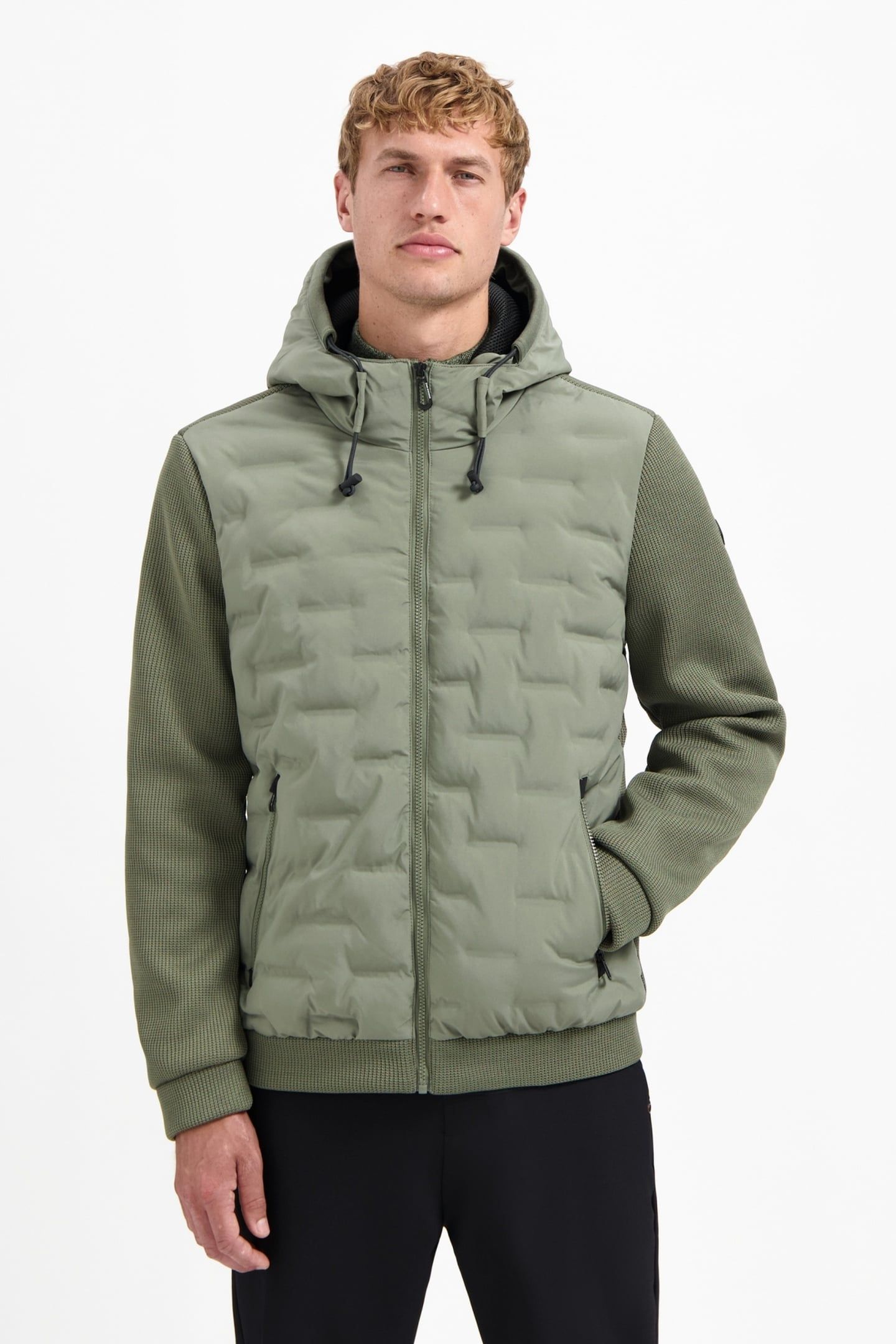 JACKET SHORT FIT SEALED HOODED KNITTED MIX STEEL 1