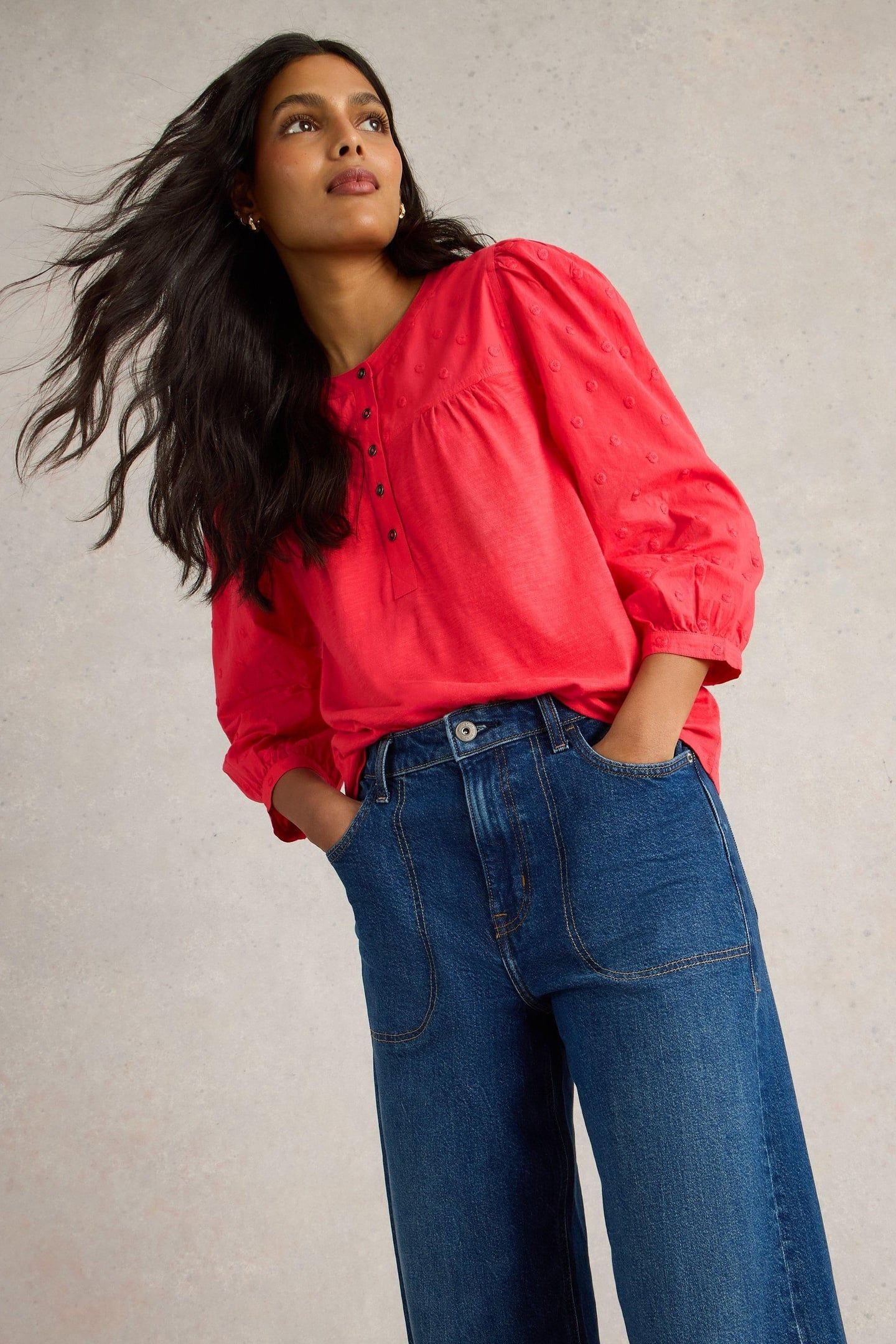 ELISE DOBBY MIX TOP BRIGHT PINK 2