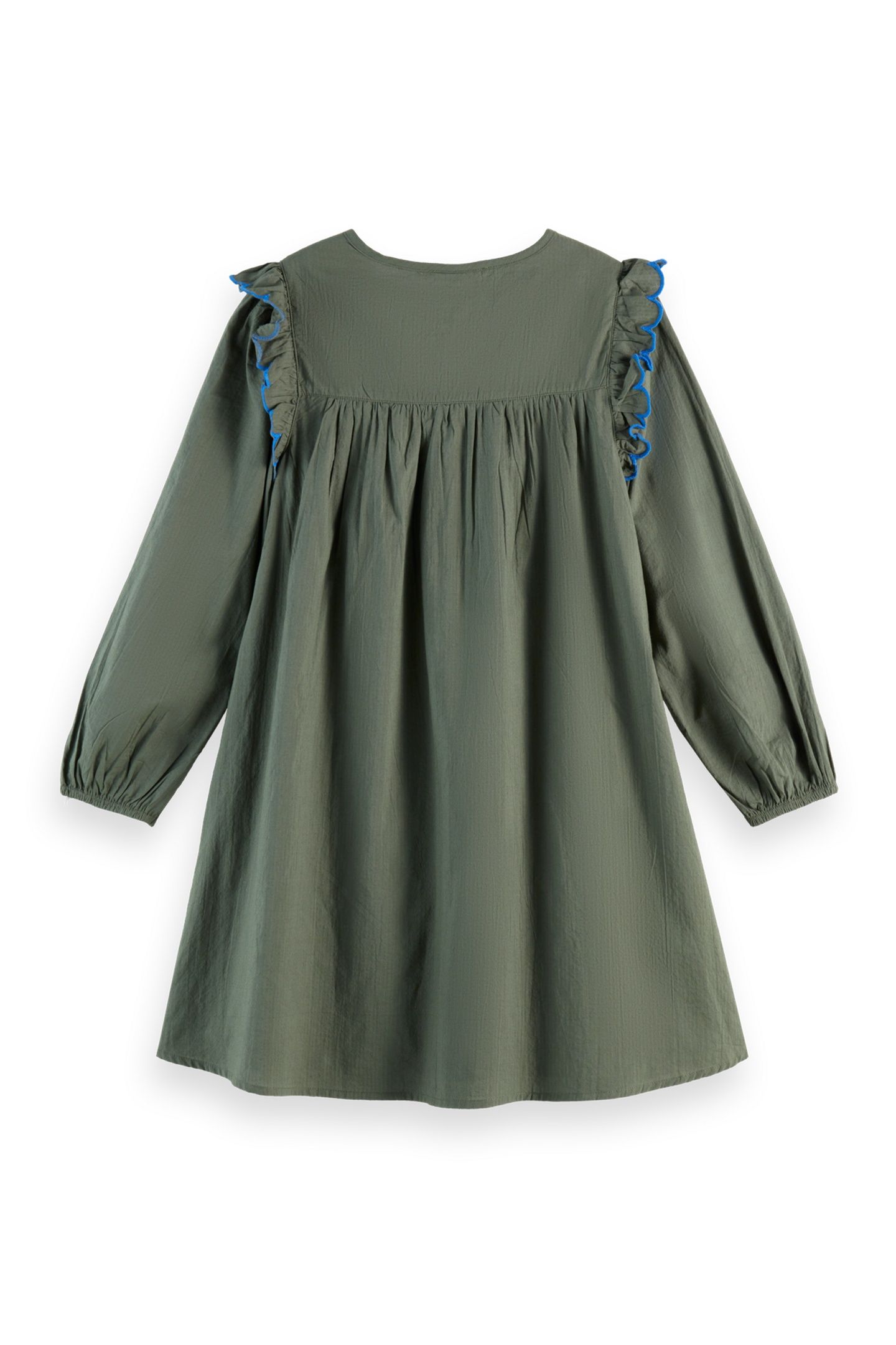 GIRLS SEERSUCKER EMBROIDERED DRESS THYME 1