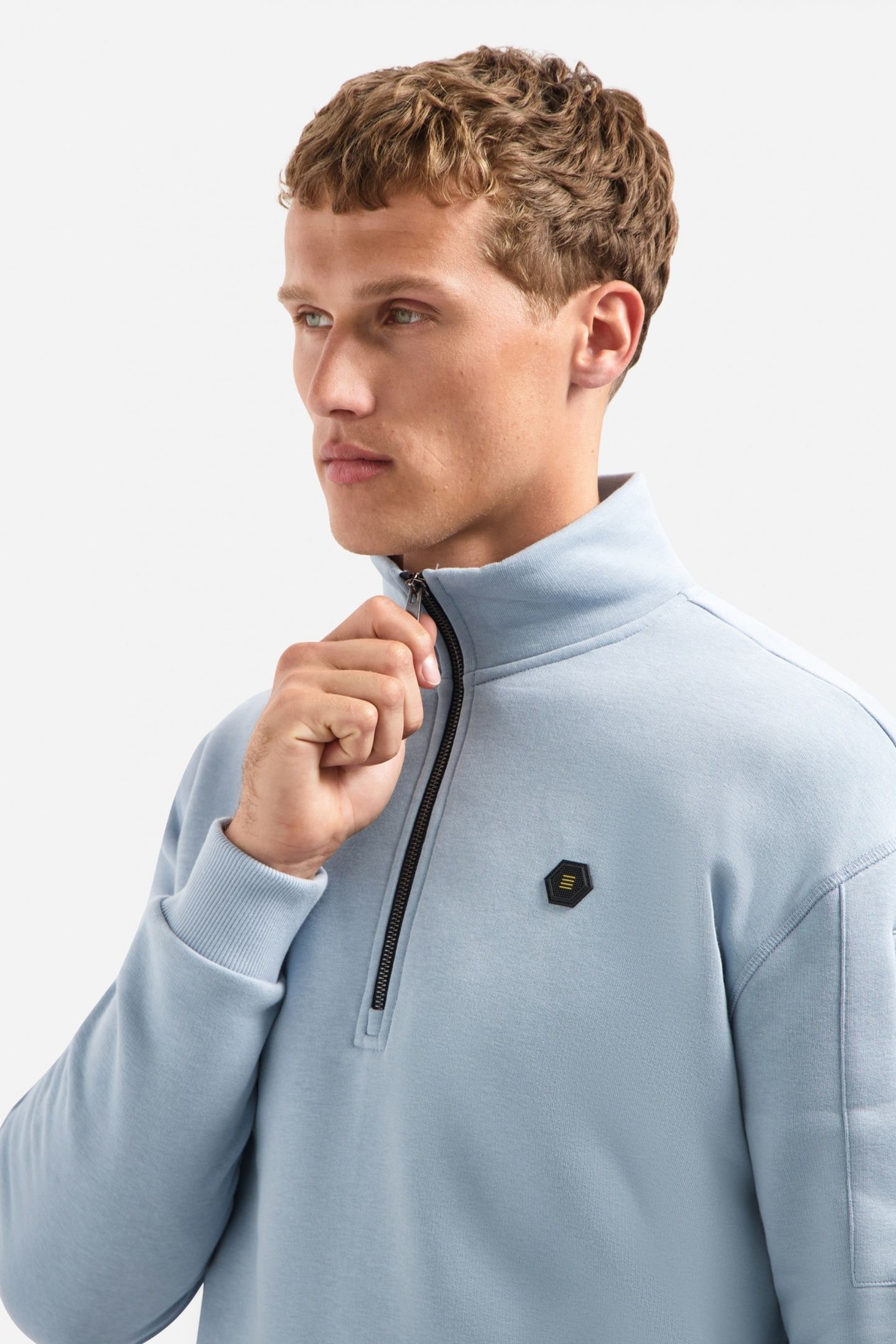 SWEATER HALF ZIP BRUSHED DUSTY BLUE 6