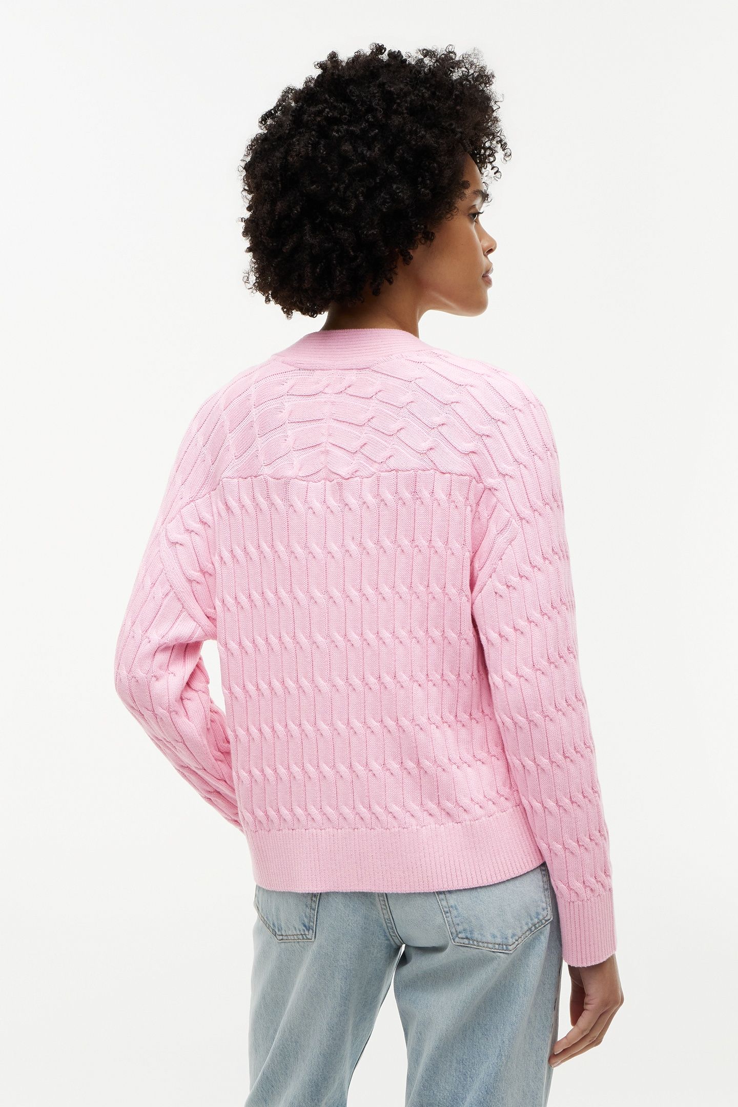 MID CABLE V-NECK LS CLASSIC PINK 2