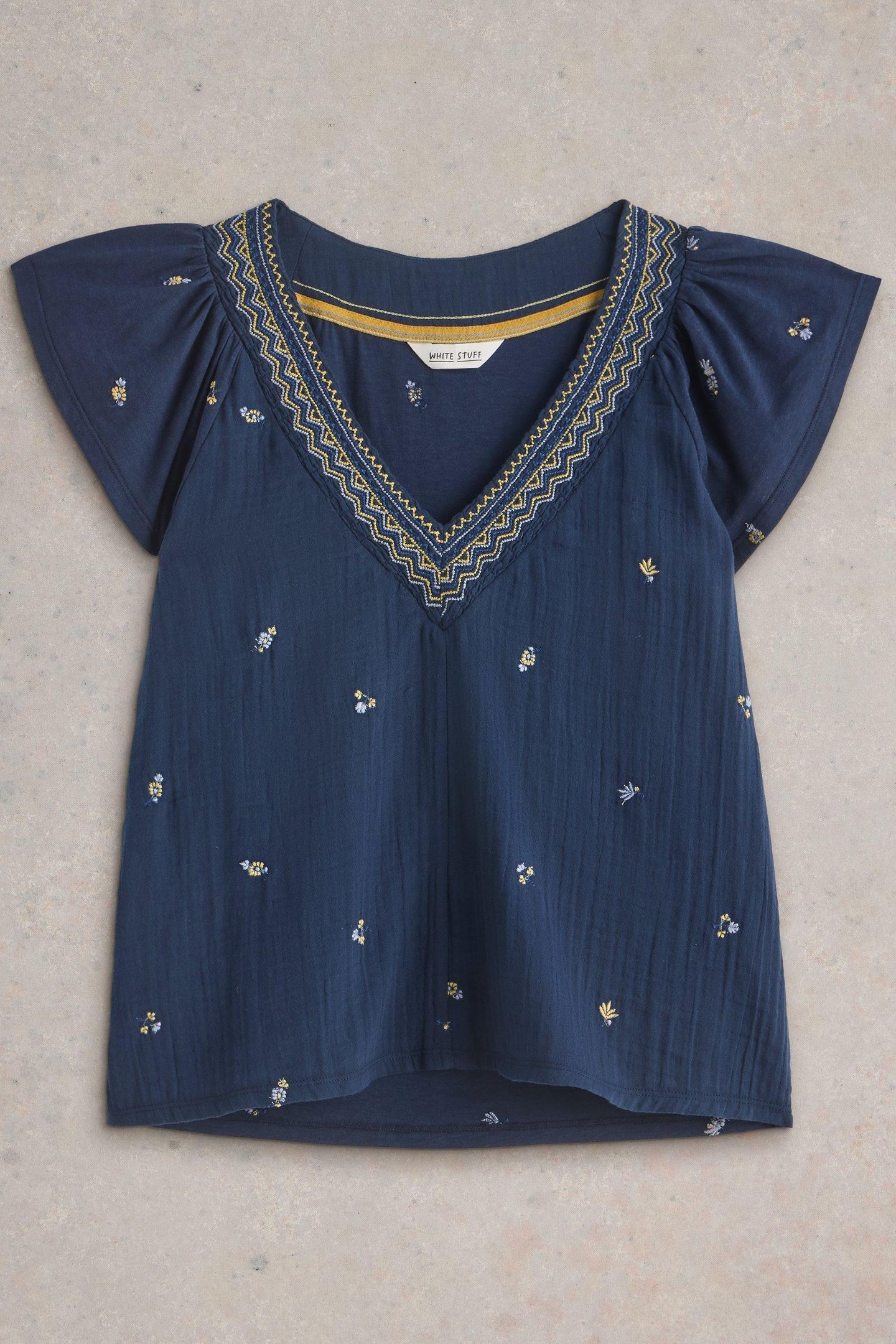 LUCIE EMBROIDERED TOP NAVY MULTI 4