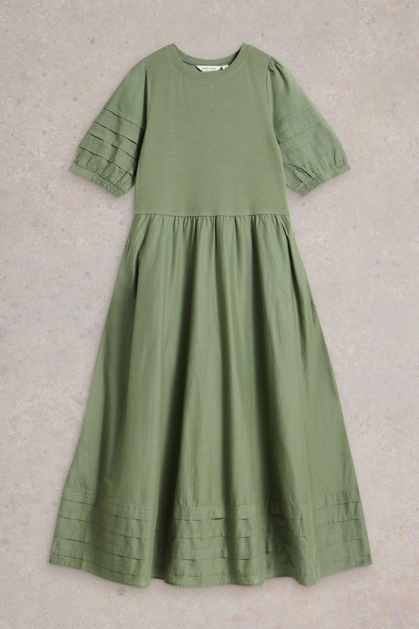 CLAUDIA FABRIC MIX DRESS DUSTY GREEN 4