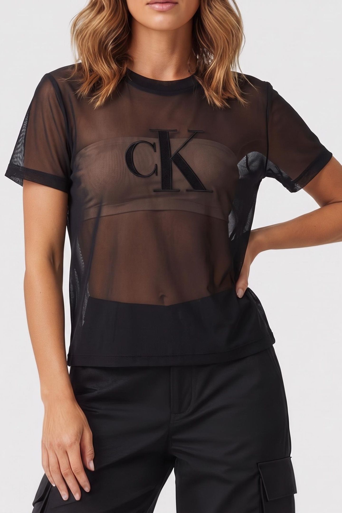 SHORT SLEEVE PRIDE MESH CREW NECK TOP BLACK 1