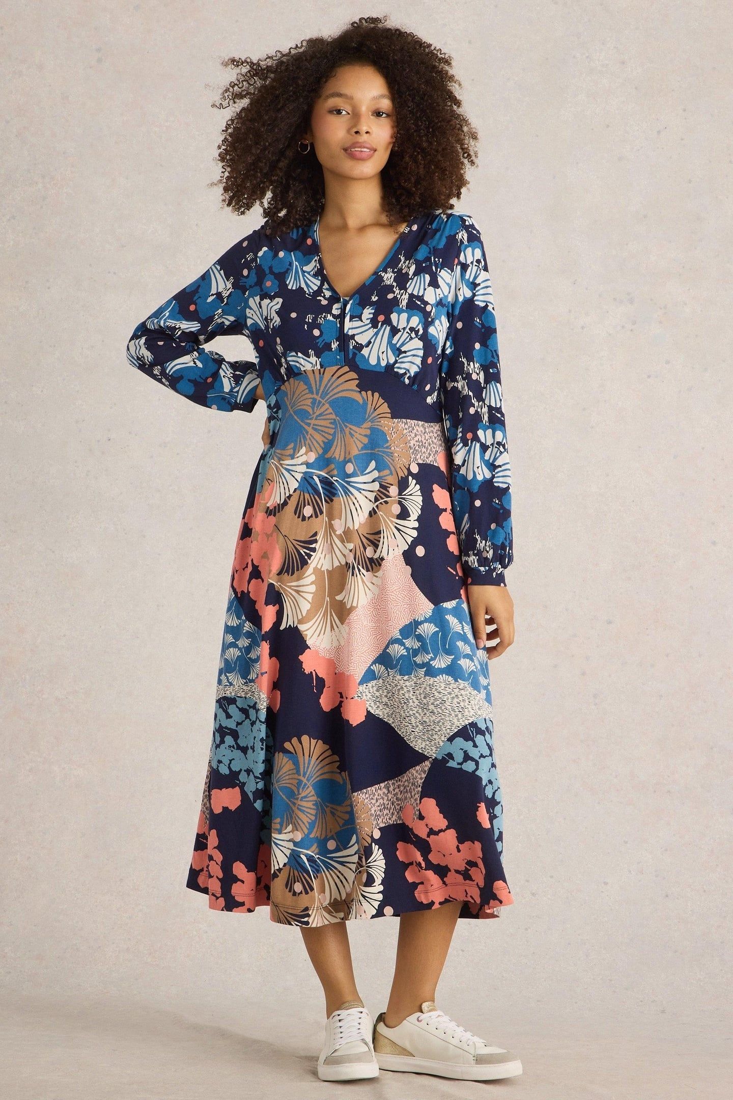 MEGAN JERSEY DRESS NAVY MULTI 1