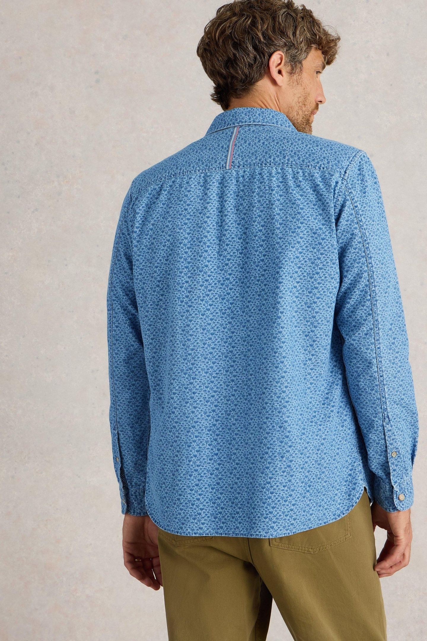 LEAF PRINTED LS SHIRT CHAMBRAY BLUE 2