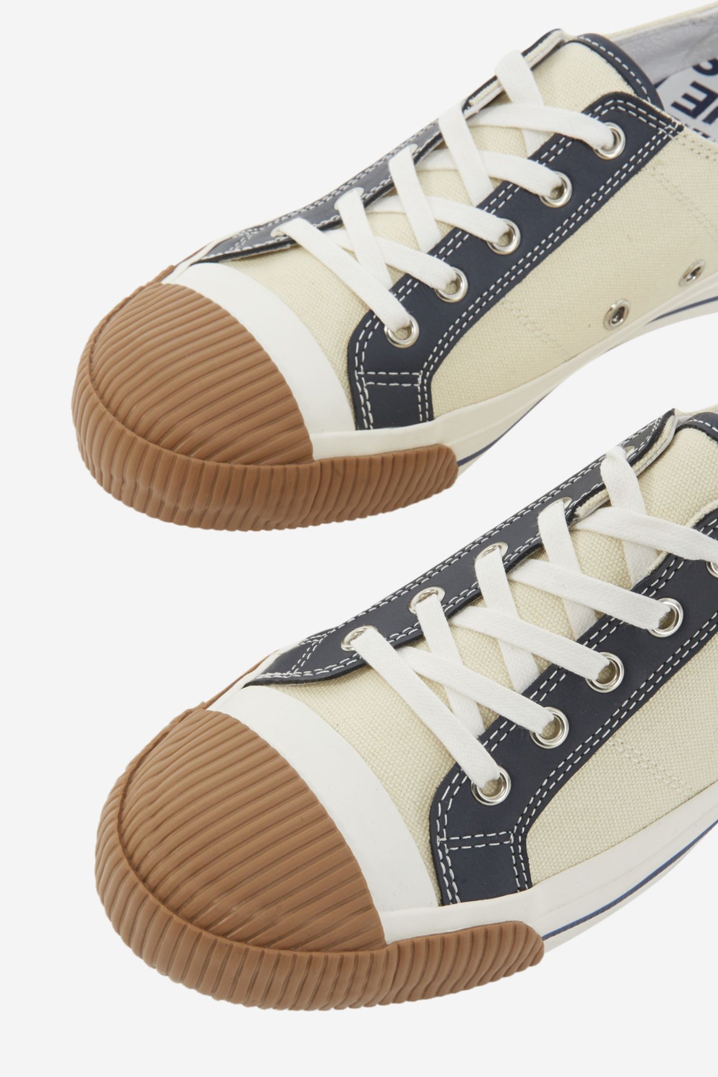 UNISEX LOW-TOP CANVAS SNEAKERS WITH LEATHER INLAYS ECRU 3