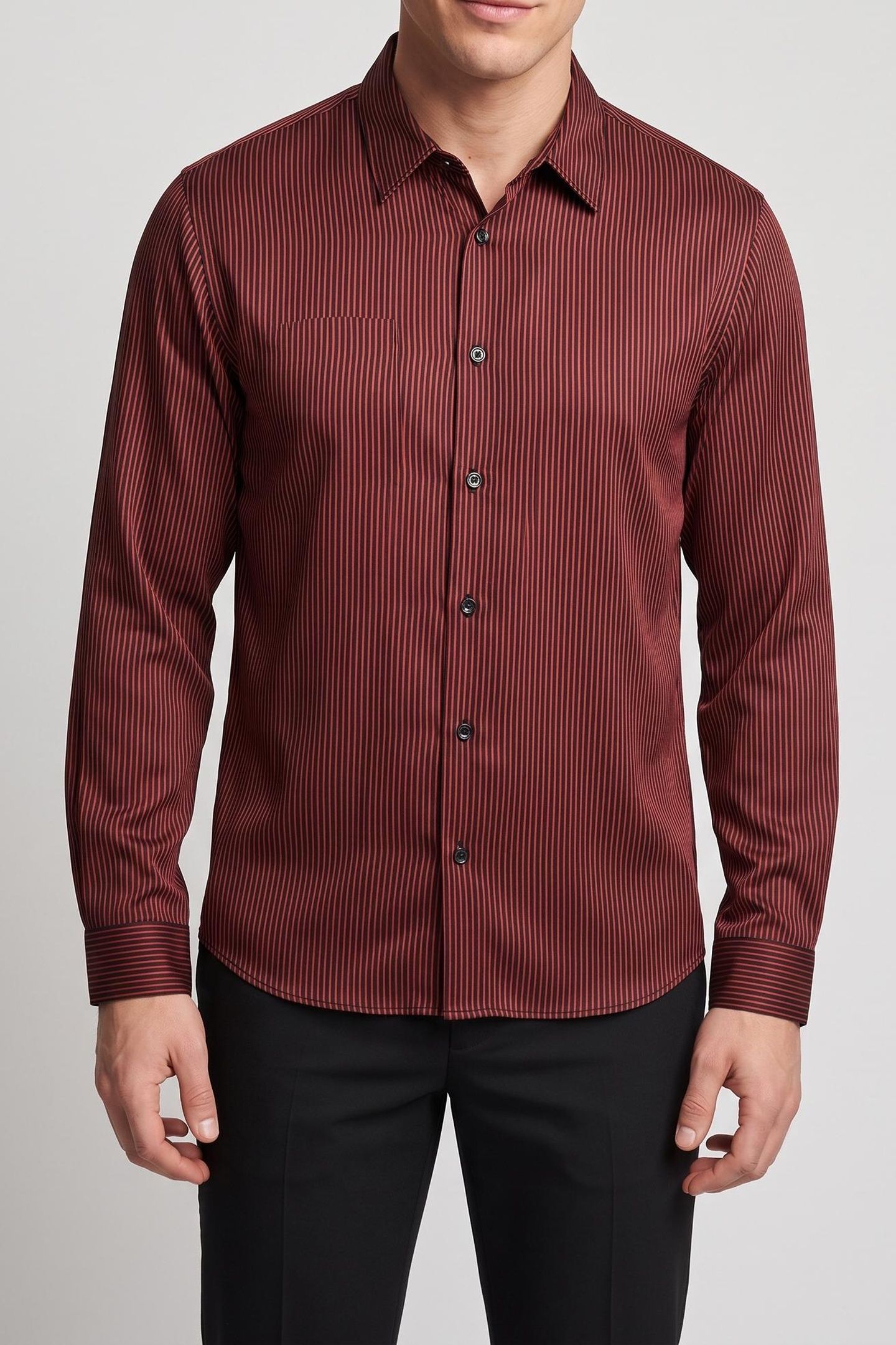 LONG-SLEEVED SHIRT WITH MICRO-STRIPES BLACK - RED 1