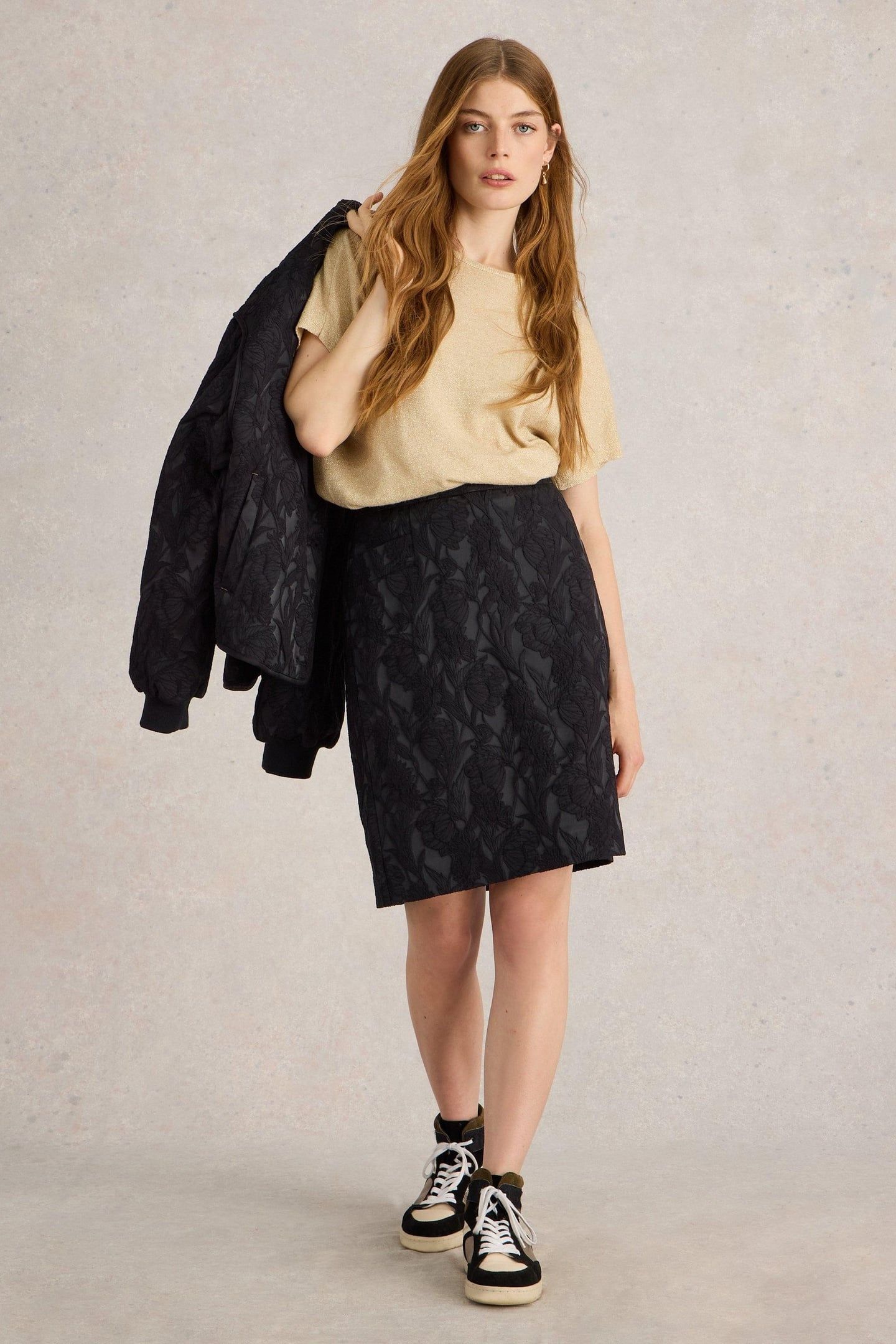 CORAL JACQUARD SKIRT PURE BLACK 1
