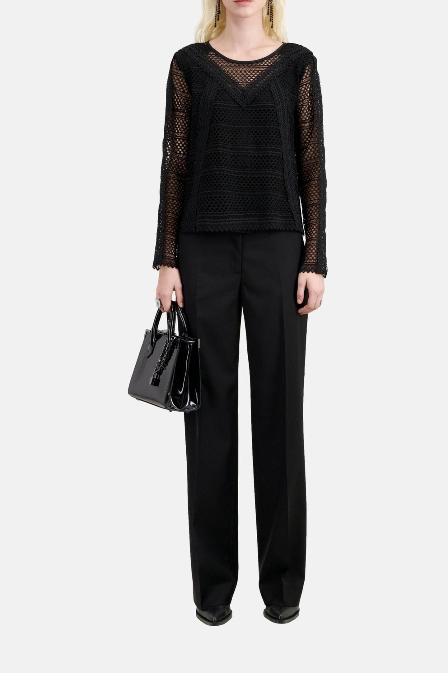 LONG-SLEEVED GRAPHIC LACE TOP BLACK 2