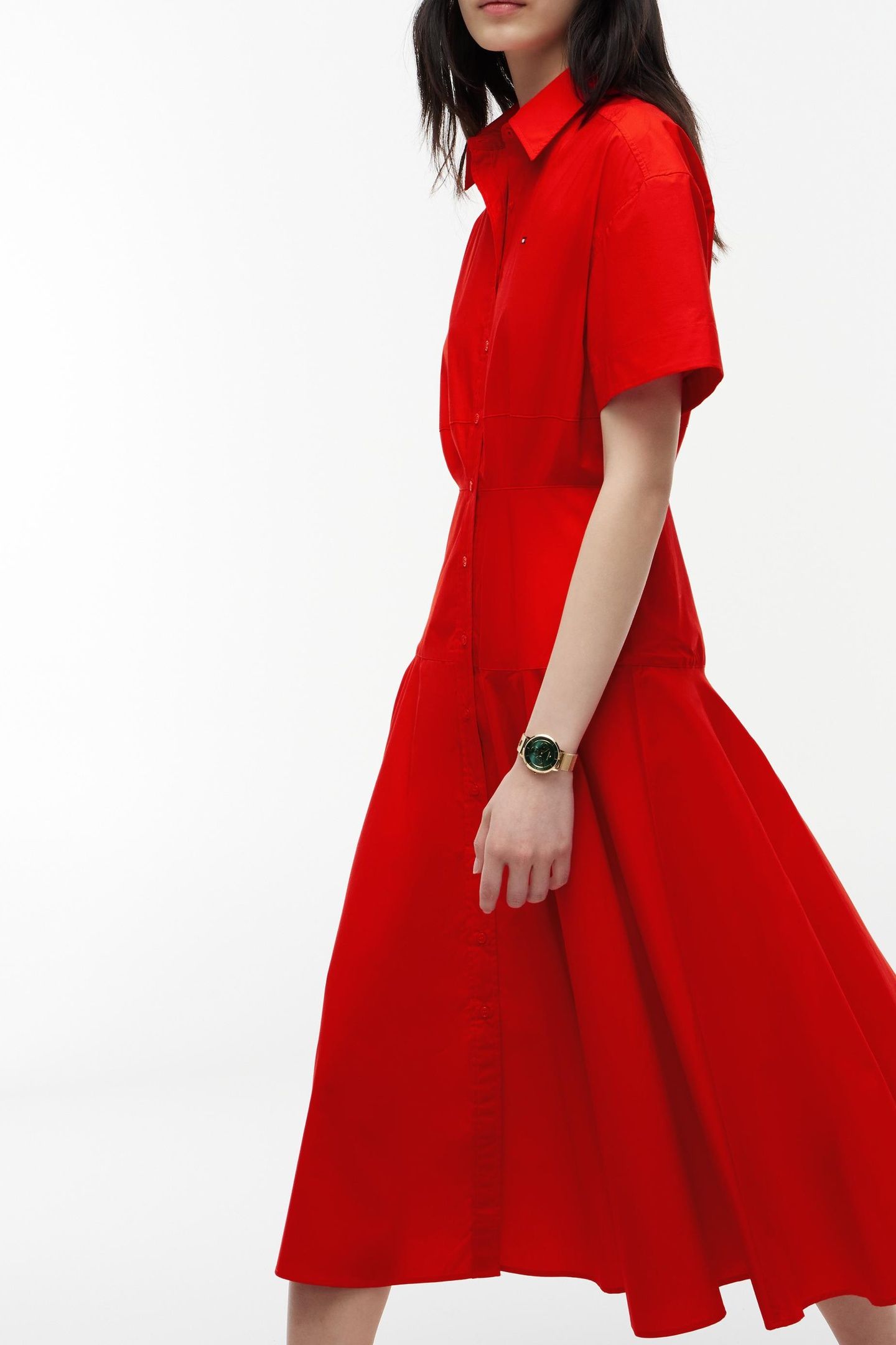 POPLIN FLRE SS MIDI FIRE RED 3