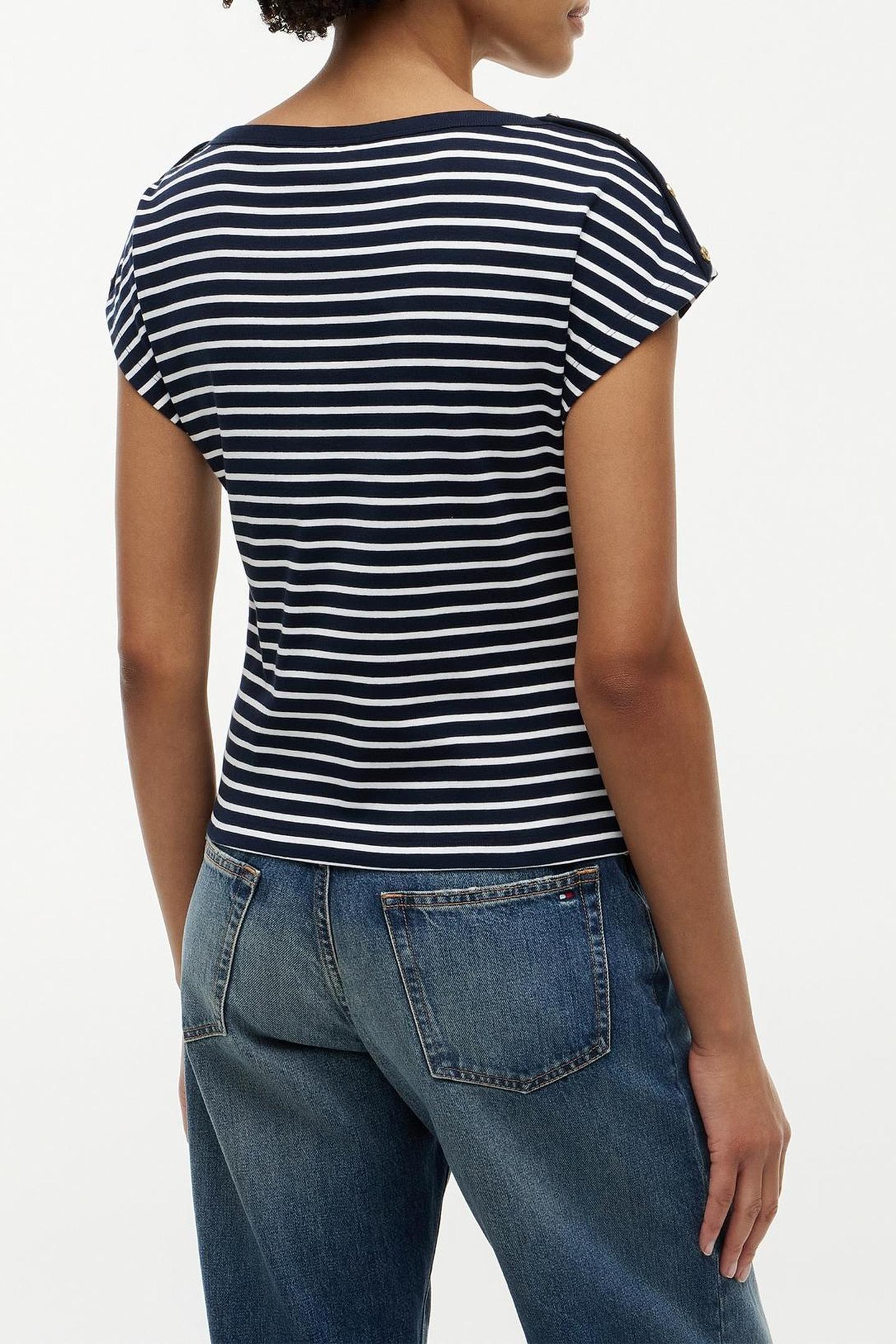 GOLD-TONE BUTTON BOAT NECK T-SHIRT BRETON DARK NIGHT NAVY/CA 2