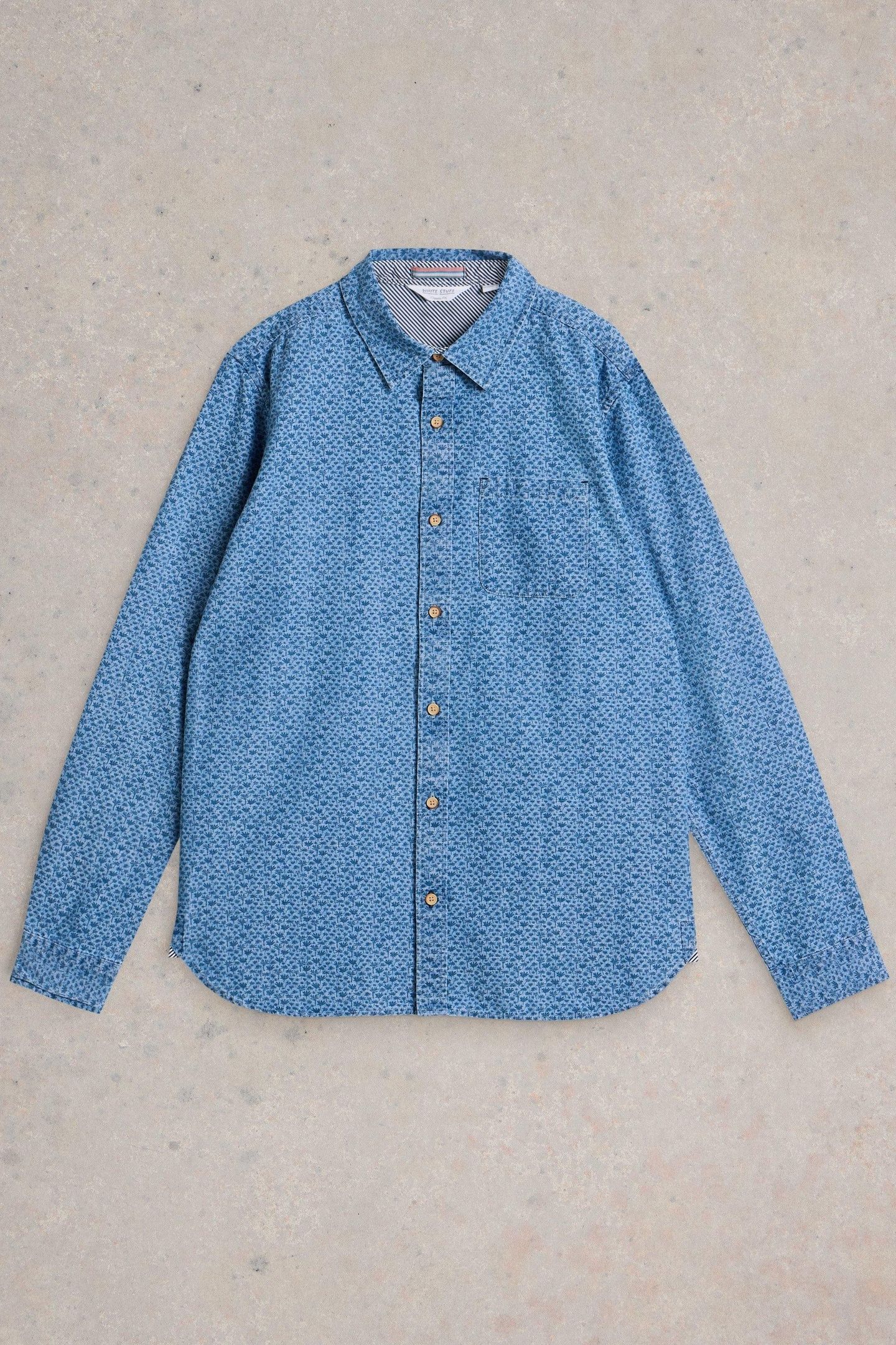 LEAF PRINTED LS SHIRT CHAMBRAY BLUE 3
