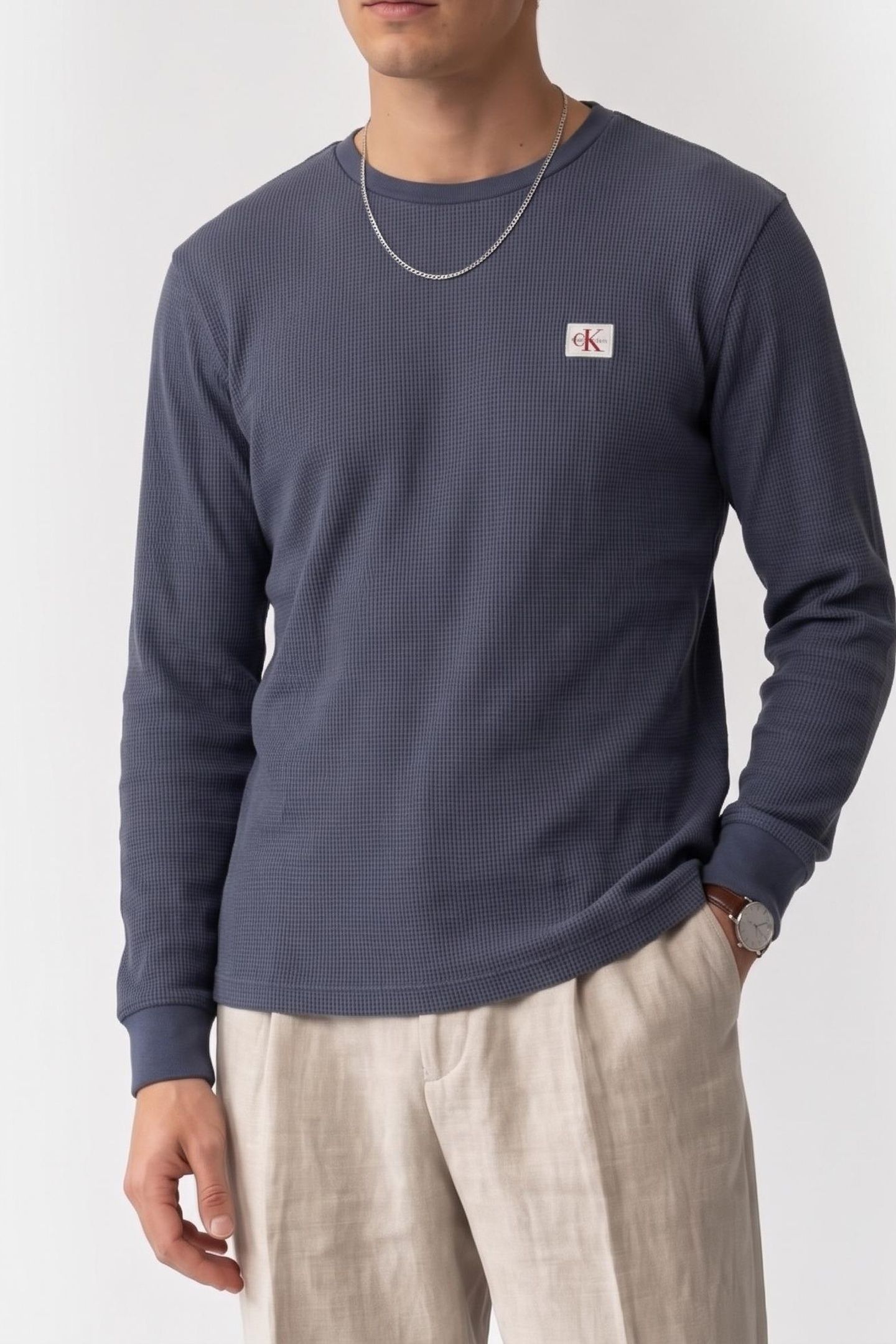 LONG SLEEVE WAFFLE BADGE T-SHIRT BLUE NOMAD 1