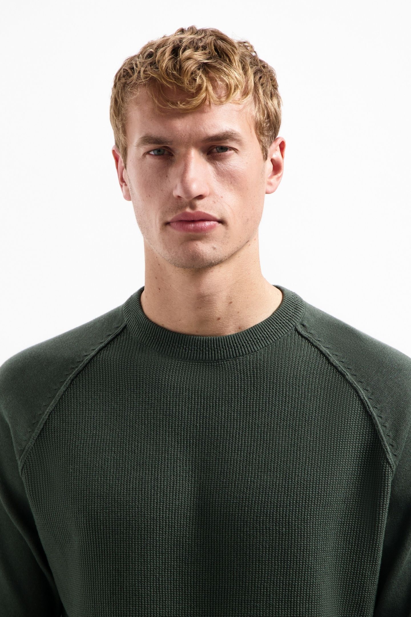 PULLOVER CREWNECK SOLID WAFFLE KNIT DARK GREEN 6