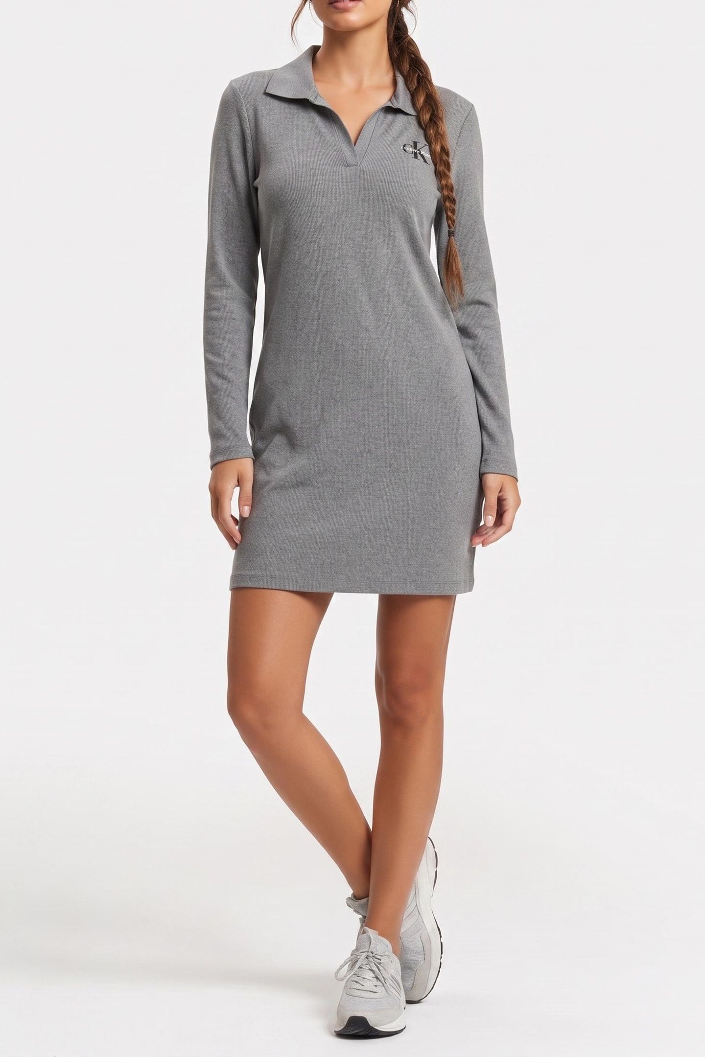 LS MONOLOGO RIB POLO DRESS MEDIUM GREY HEATHER 1