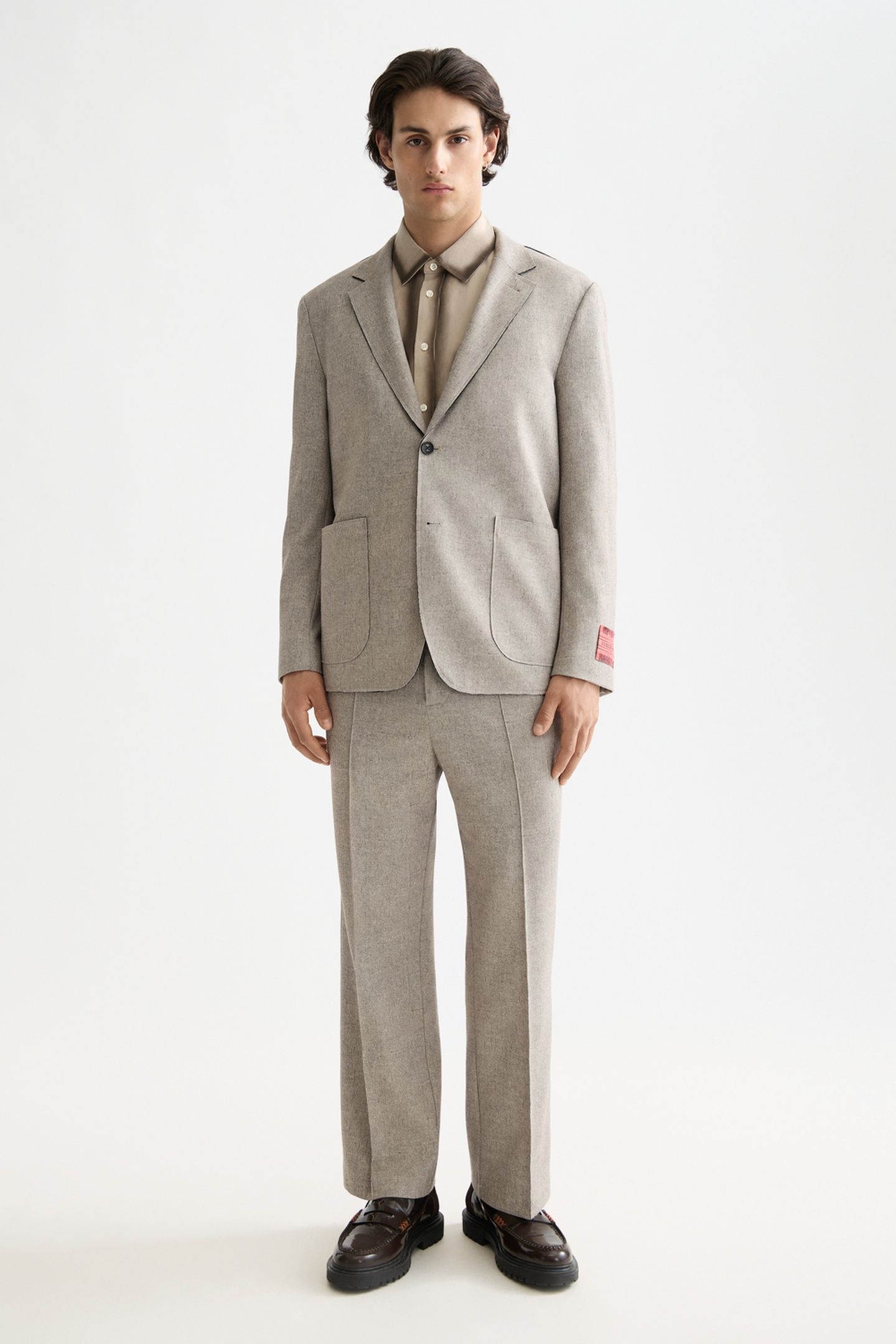 UNCONSTRUCTED MELANGE JERSEY RELAXED FIT BLAZER PLAZA TAUPE 1