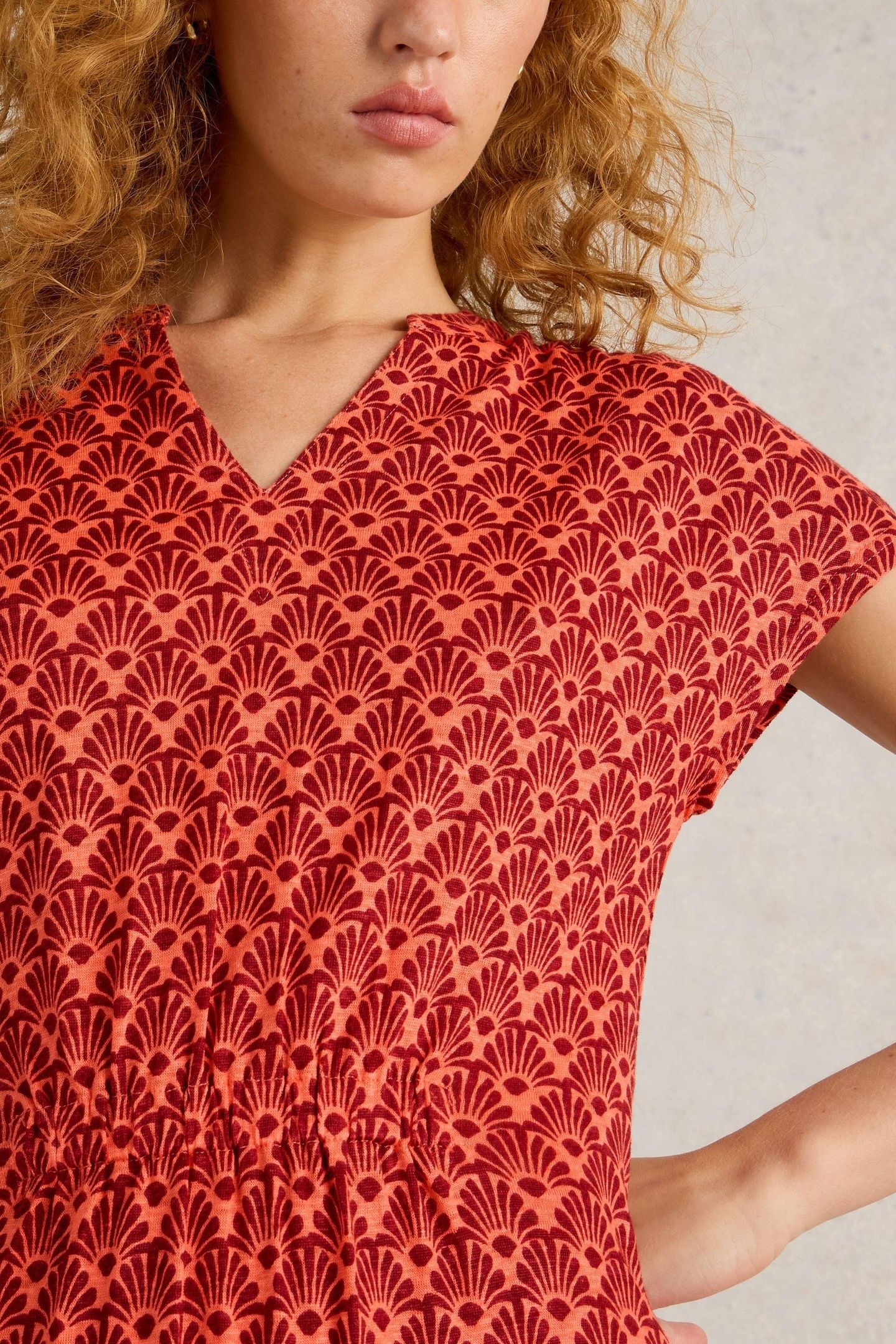 ELLIE LINEN JERSEY DRESS RED MULTI 8