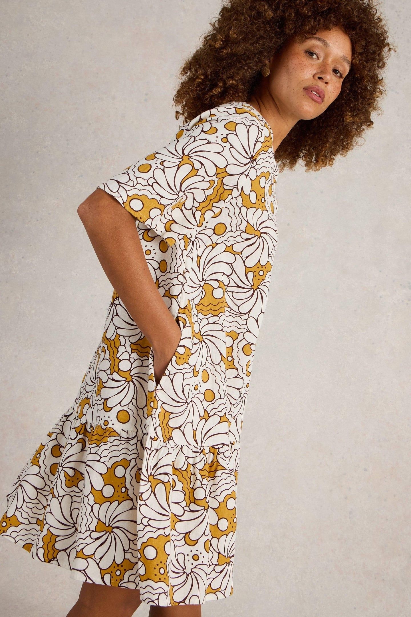 OTTO LINEN BLEND DRESS YELLOW PRINT 1