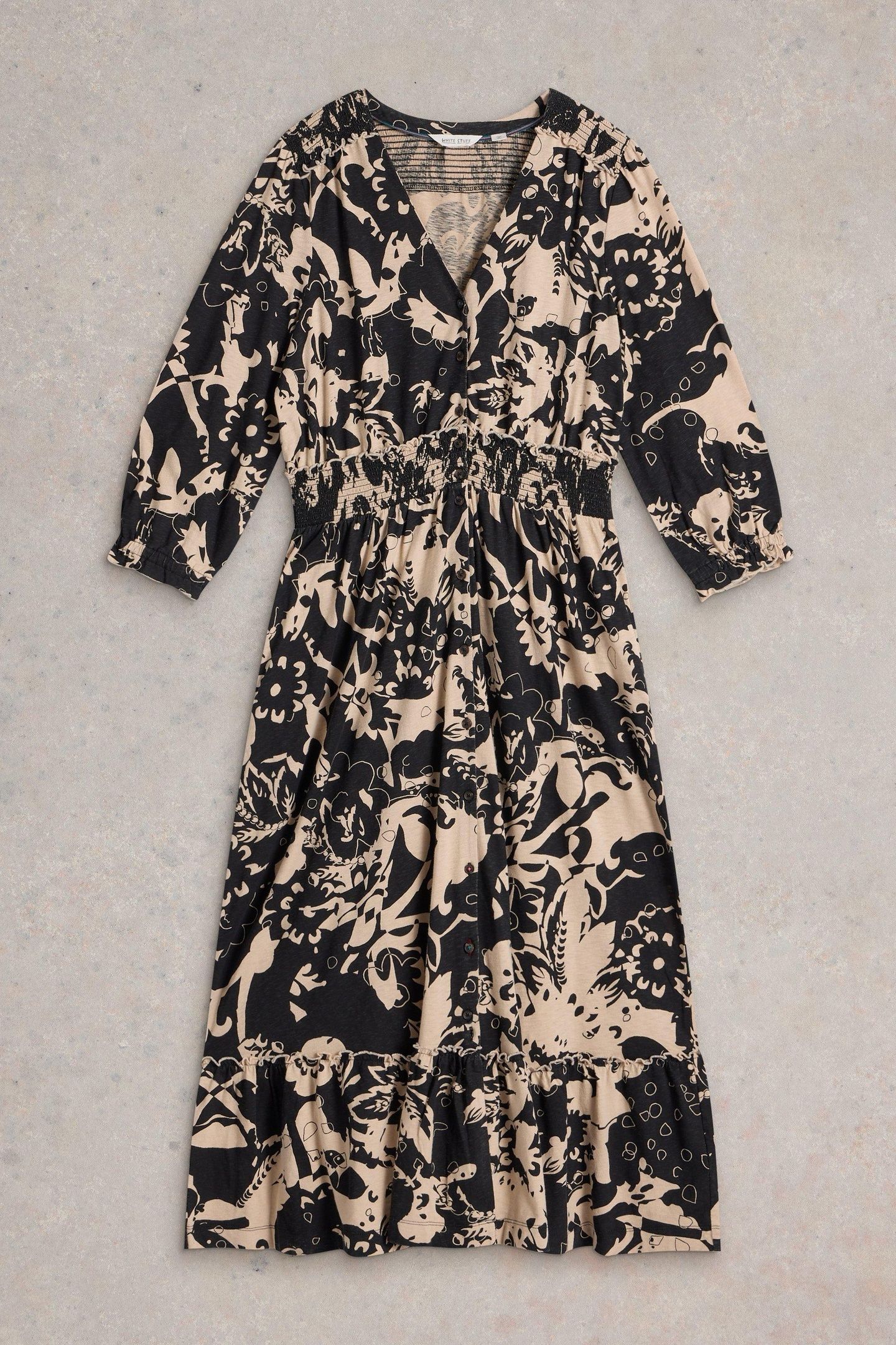 JONIE SHIRRED JERSEY DRESS BLACK PRINT 3