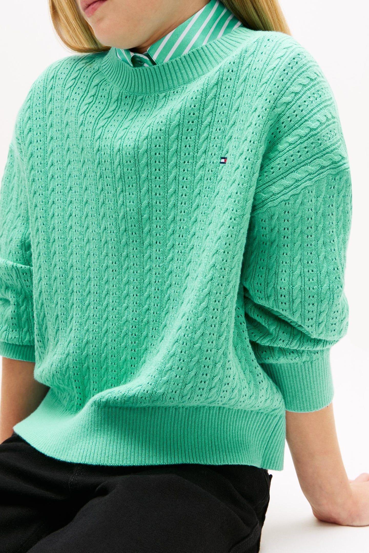 GIRLS POINTELLE CABLE SWEATER TROPICAL TIDE 5