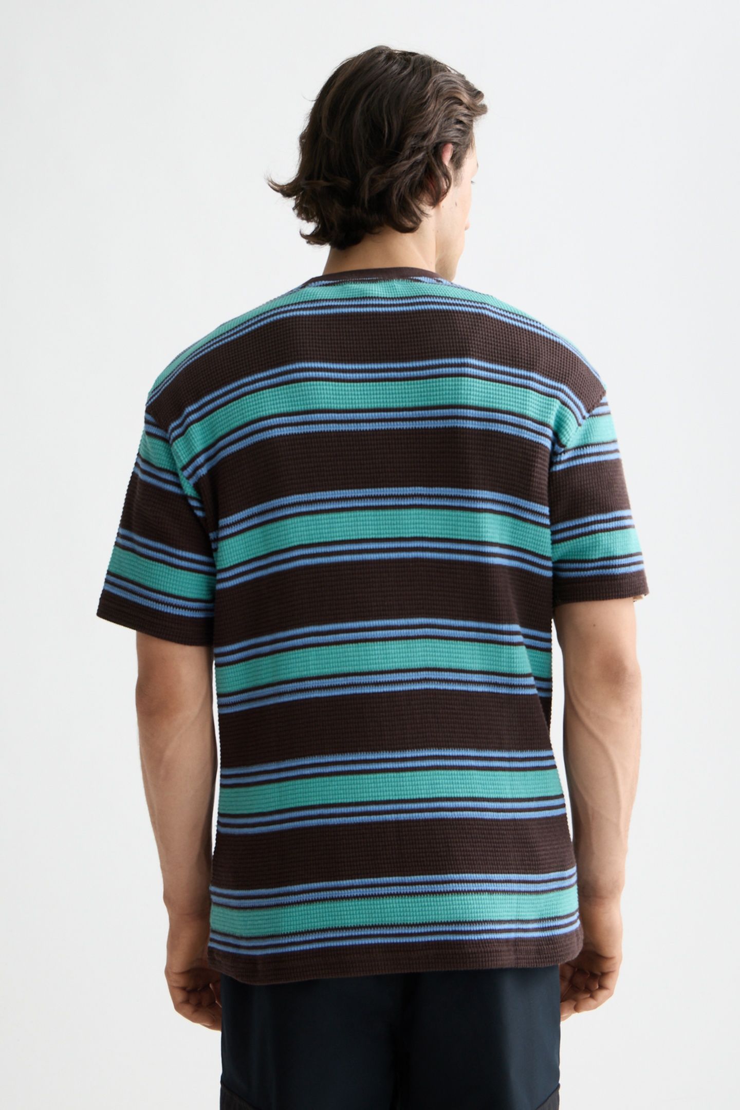 RELAXED FIT CHUNKY WAFFLE STRIPE T-SHIRT DARK BROWN MULTI ST 3