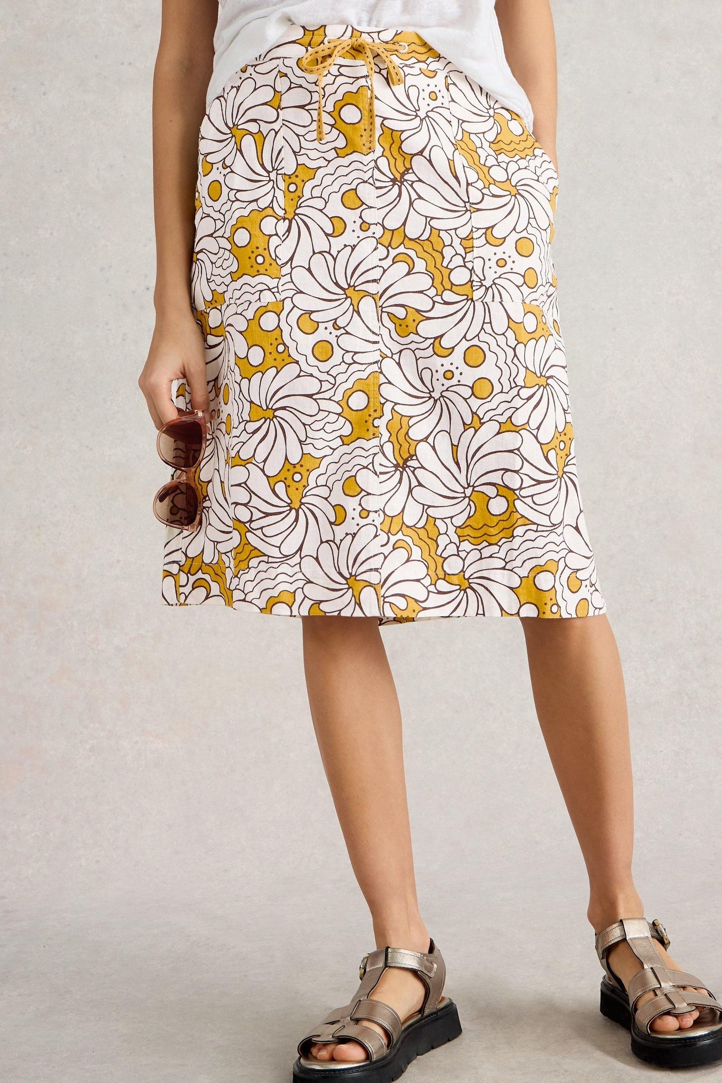 EVIE LINEN BLEND SKIRT YELLOW PRINT 2