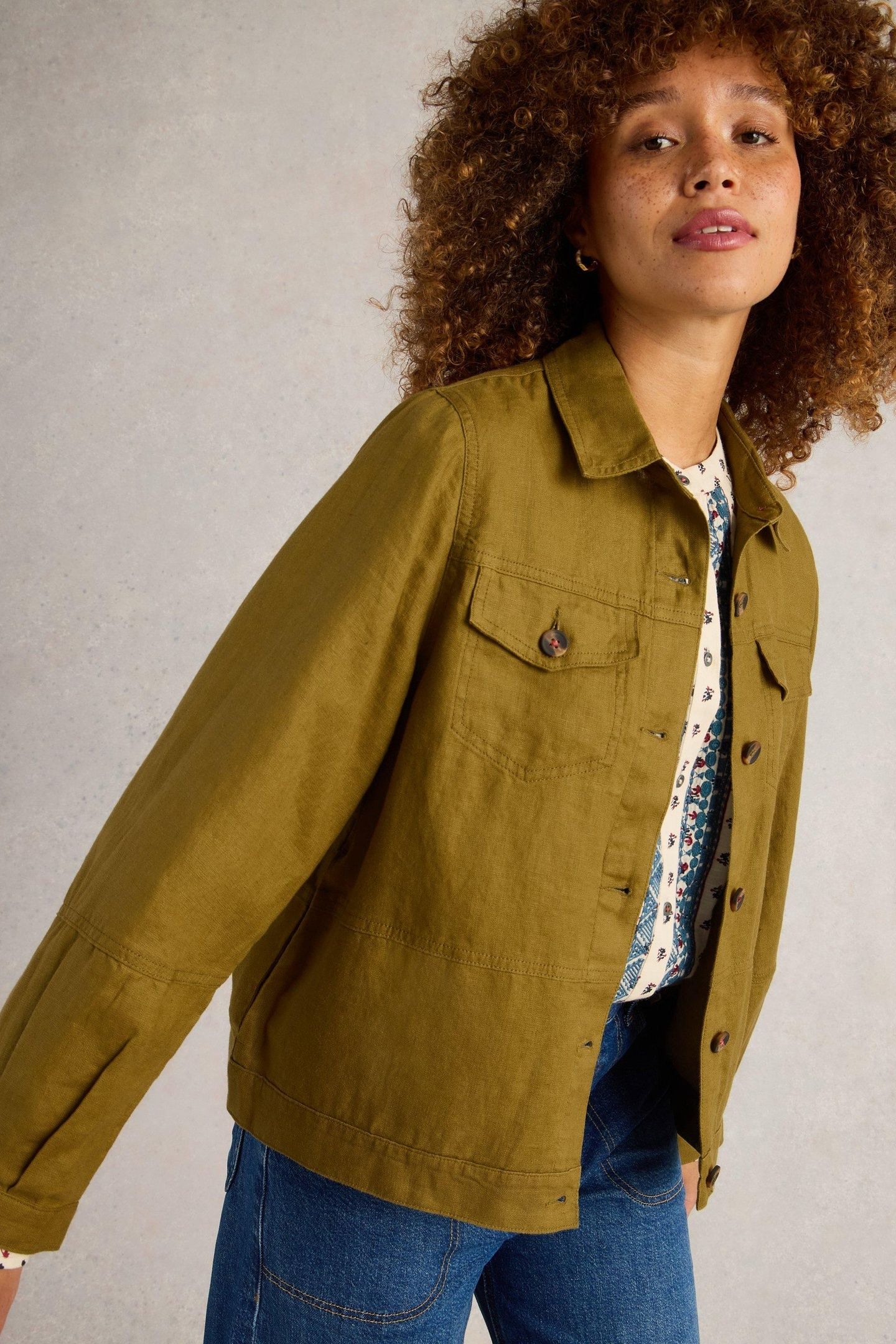 CAMILLE LINEN JACKET KHAKI GREEN 2