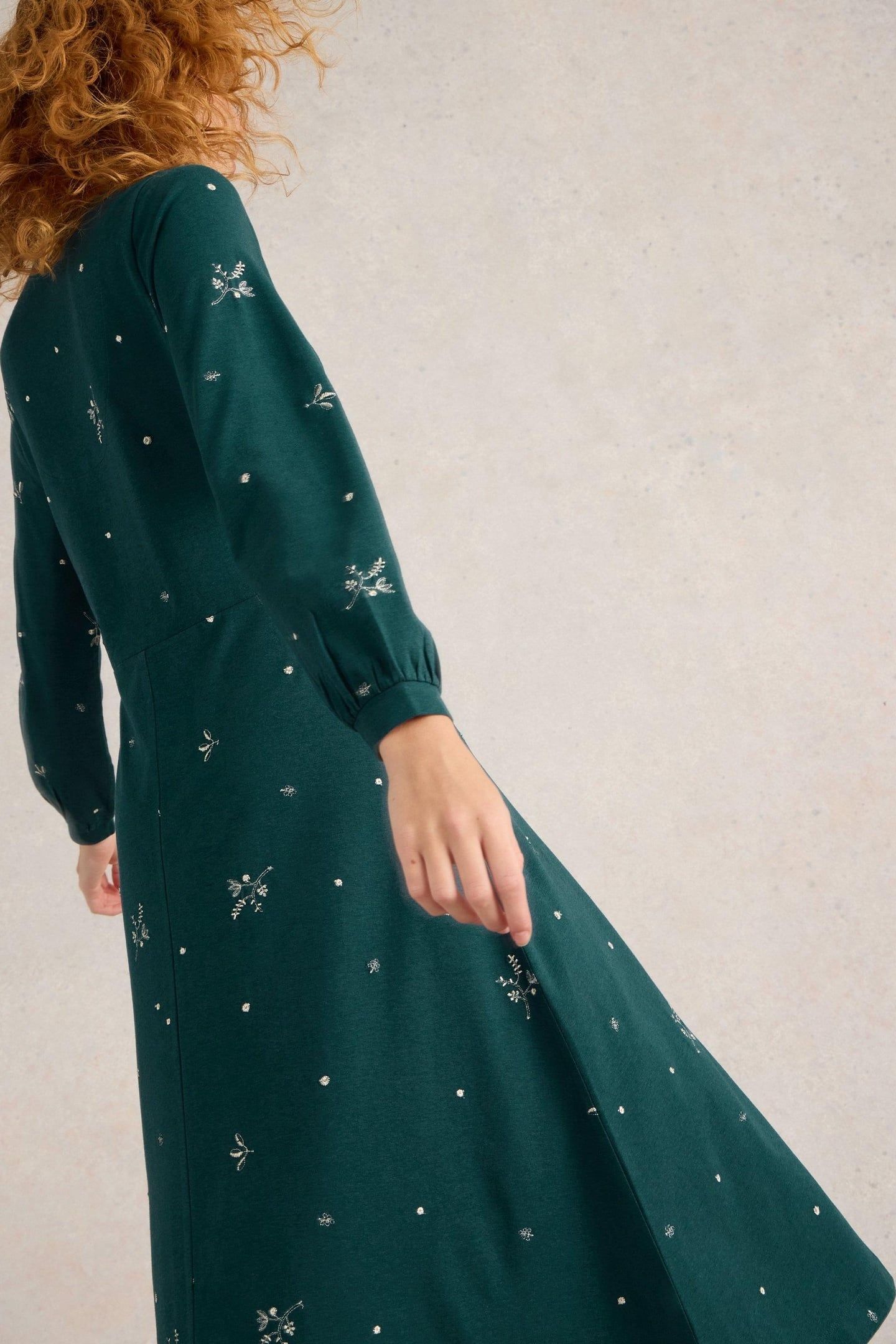 MEGAN EMBROIDERED JERSEY DRESS TEAL MULTI 3