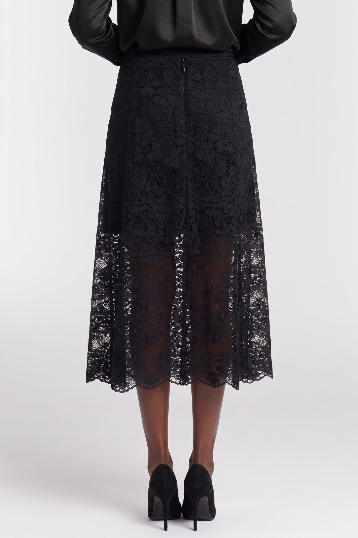 LONG STRETCH LACE SKIRT BLACK 2