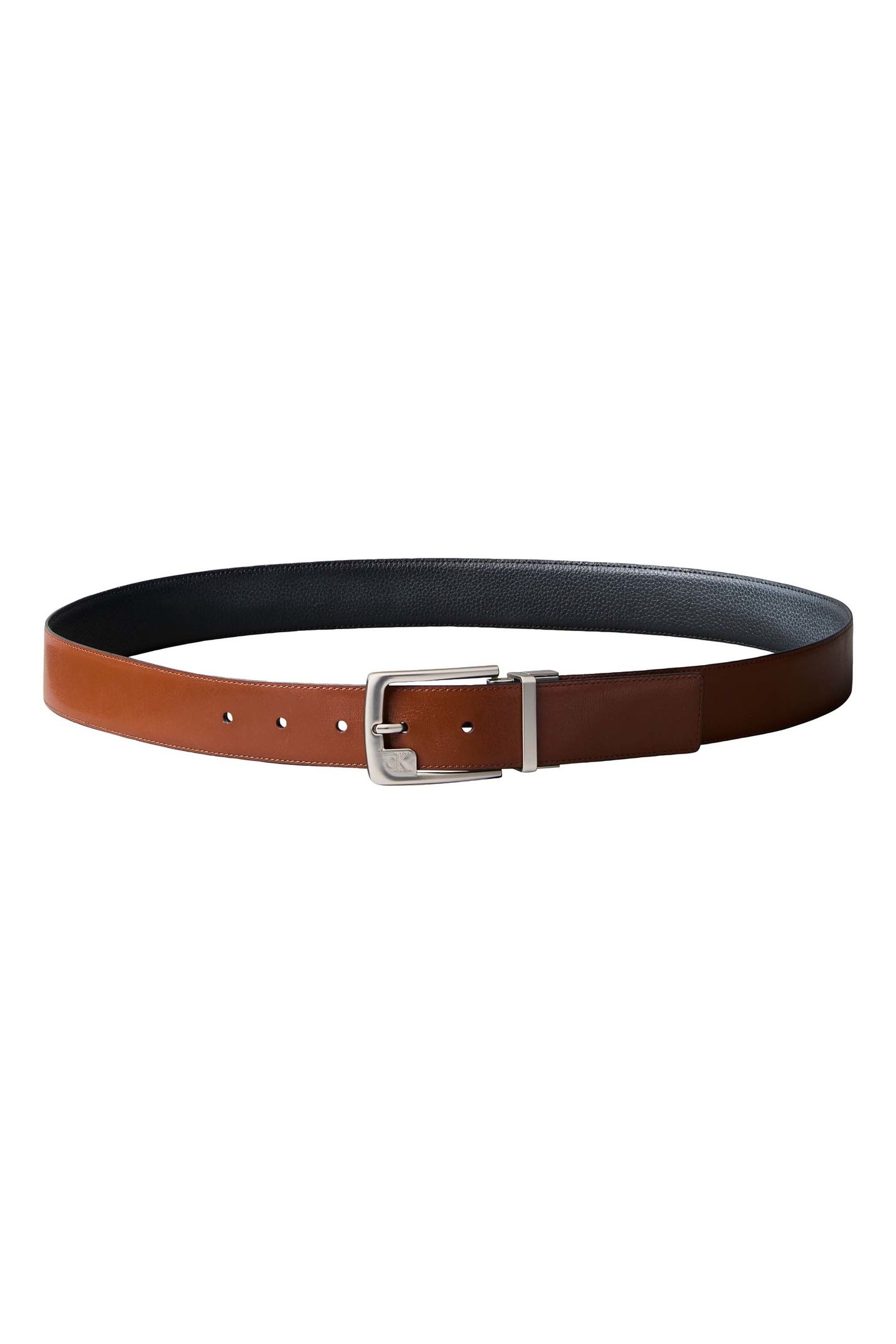 SSNL MONO FRAME BUCKLE BELT BLACK/CK COGNAC/PEWTER 2