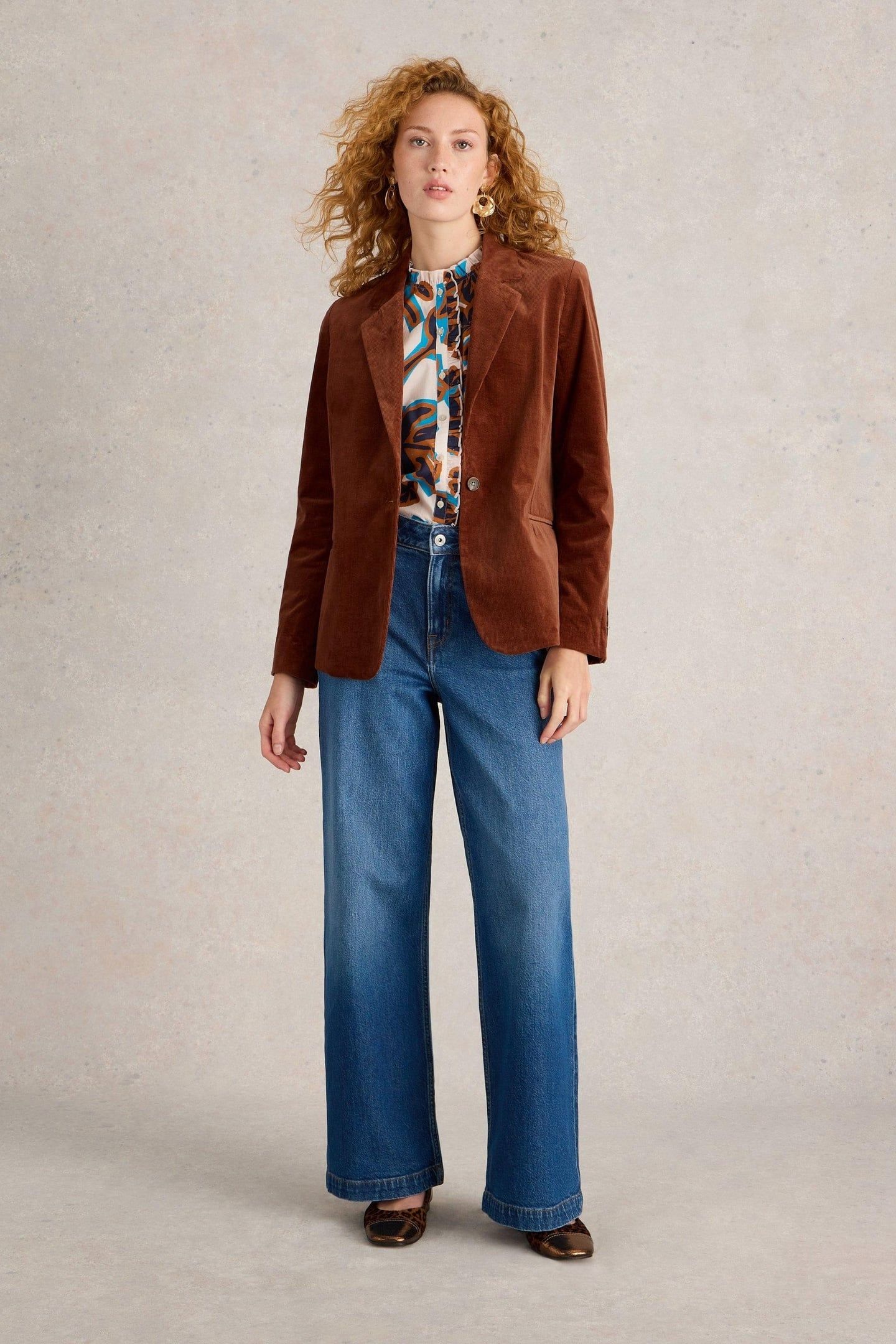 EVELYN CORD BLAZER DARK TAN 1