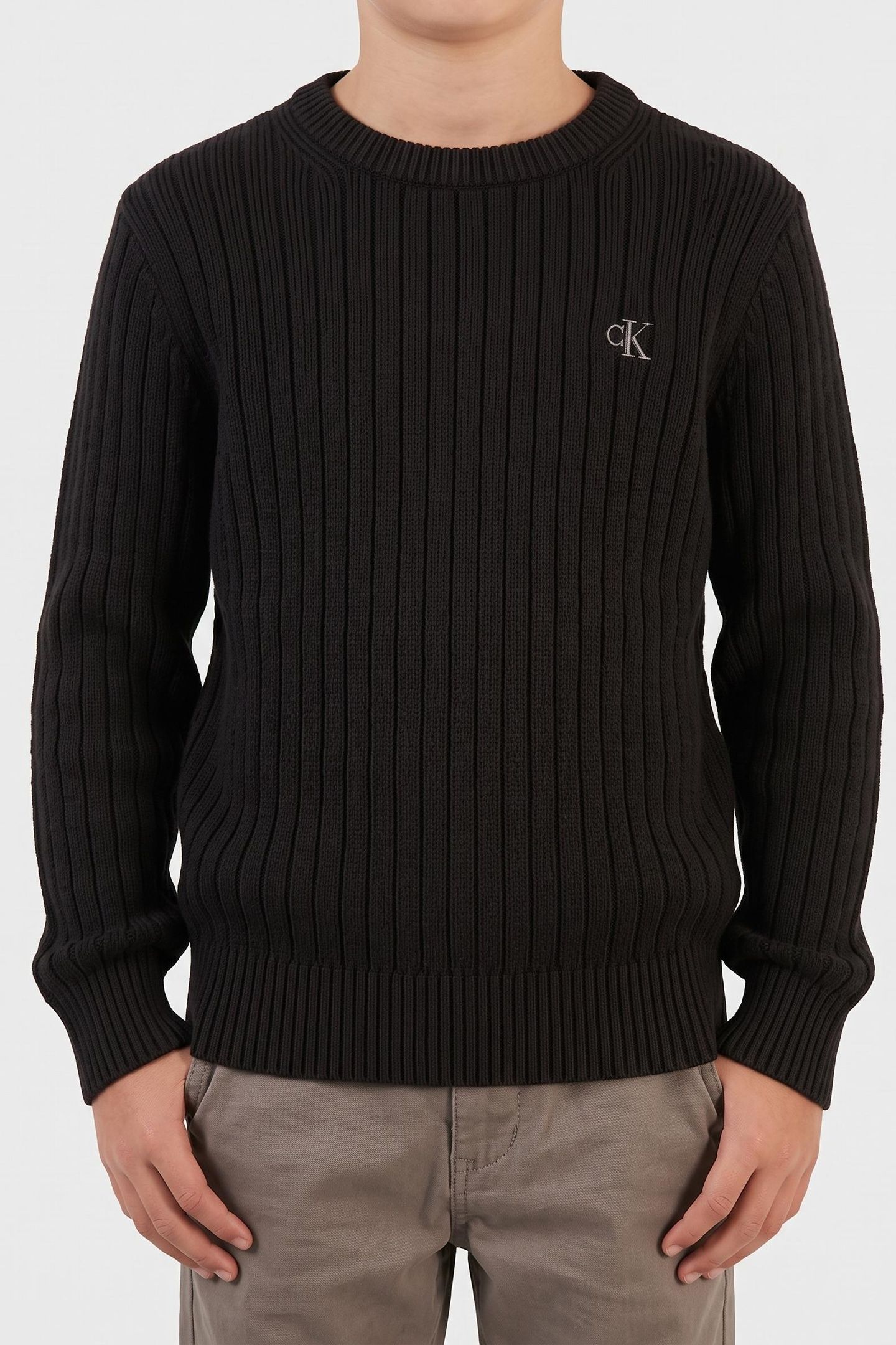 BOYS DROPPED NEEDLE SWEATER BLACK 1