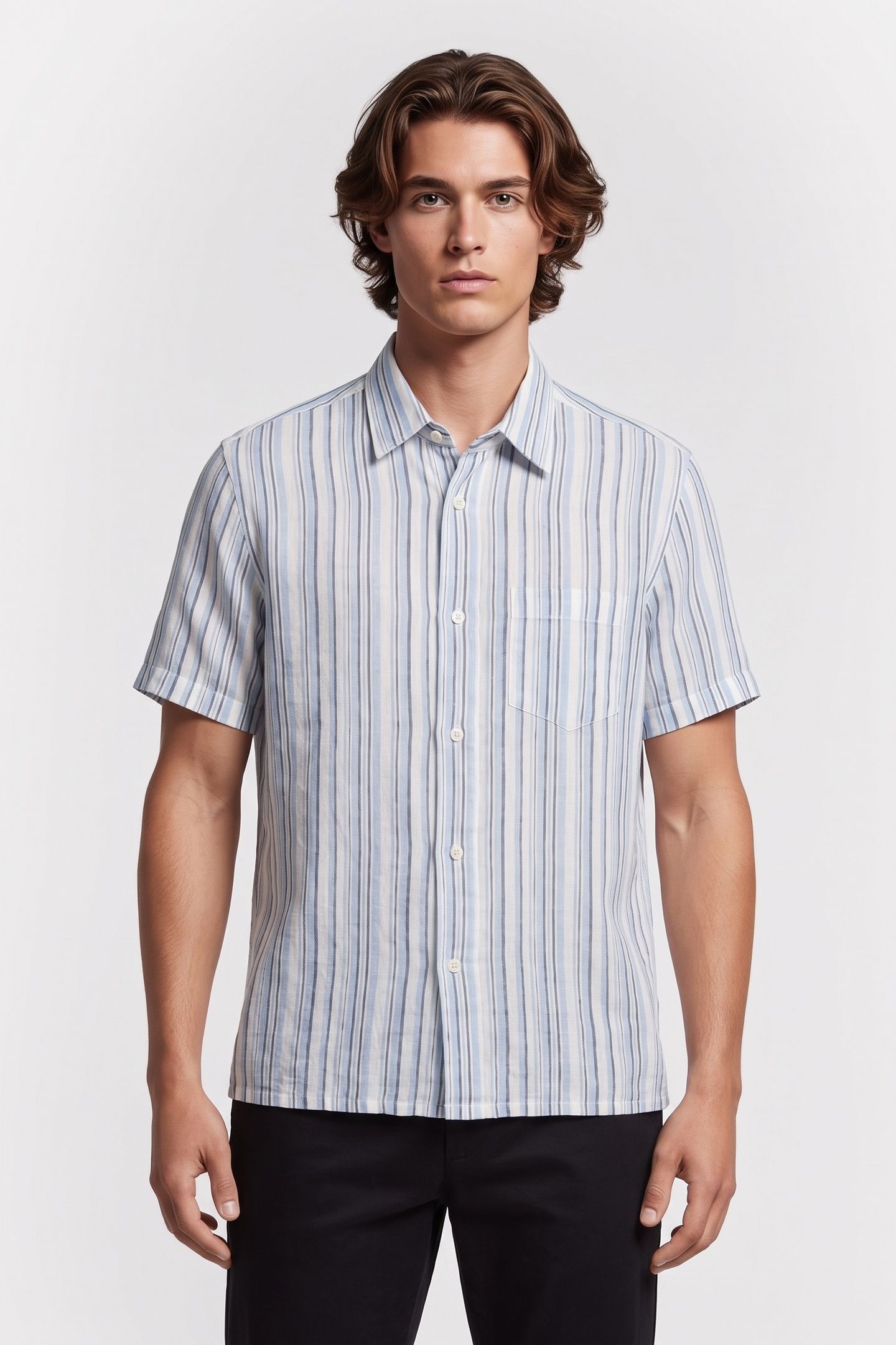 BLADE REG SS LINEN SHIRT BLUE 1