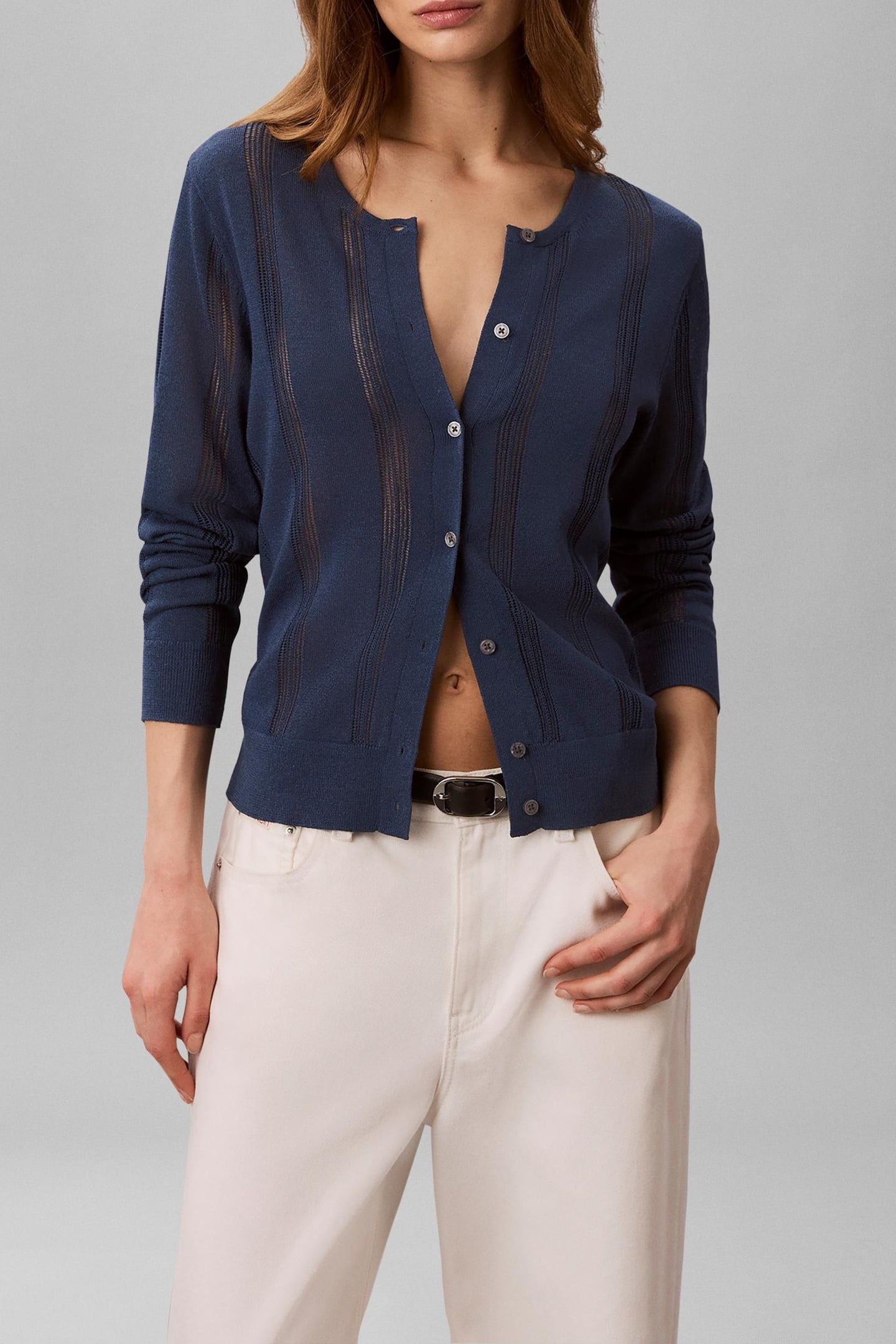 LINEN BLEND CARDIGAN DARK DENIM 1