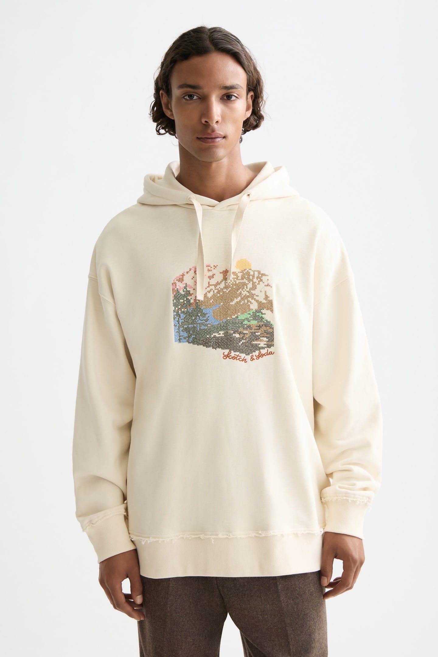 LOOSE FIT EMBROIDERED ARTWORK HOODIE EGGNOG 1