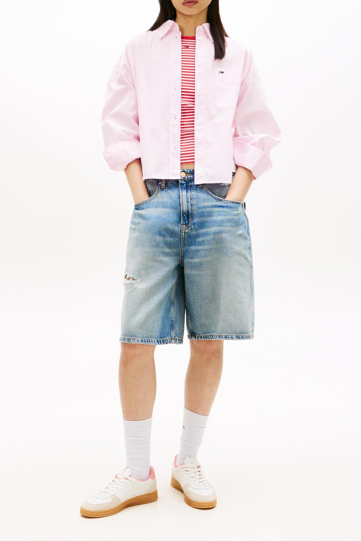 RELAXED FIT CROPPED POPLIN SHIRT PEARLY PINK 1