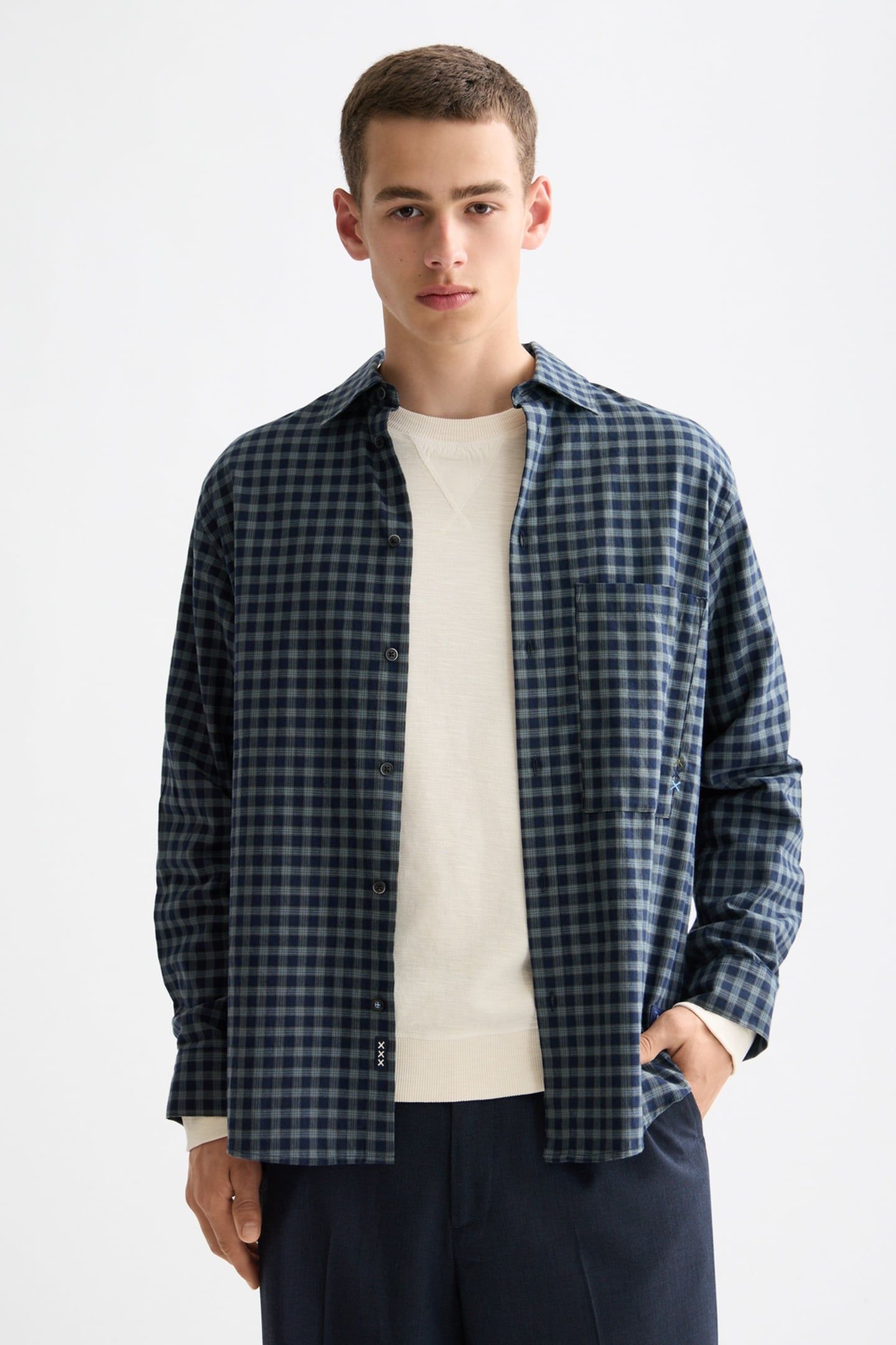 LIGHTWEIGHT FLANNEL CHECKED SHIRT SKY CAPTAIN CHECK 1